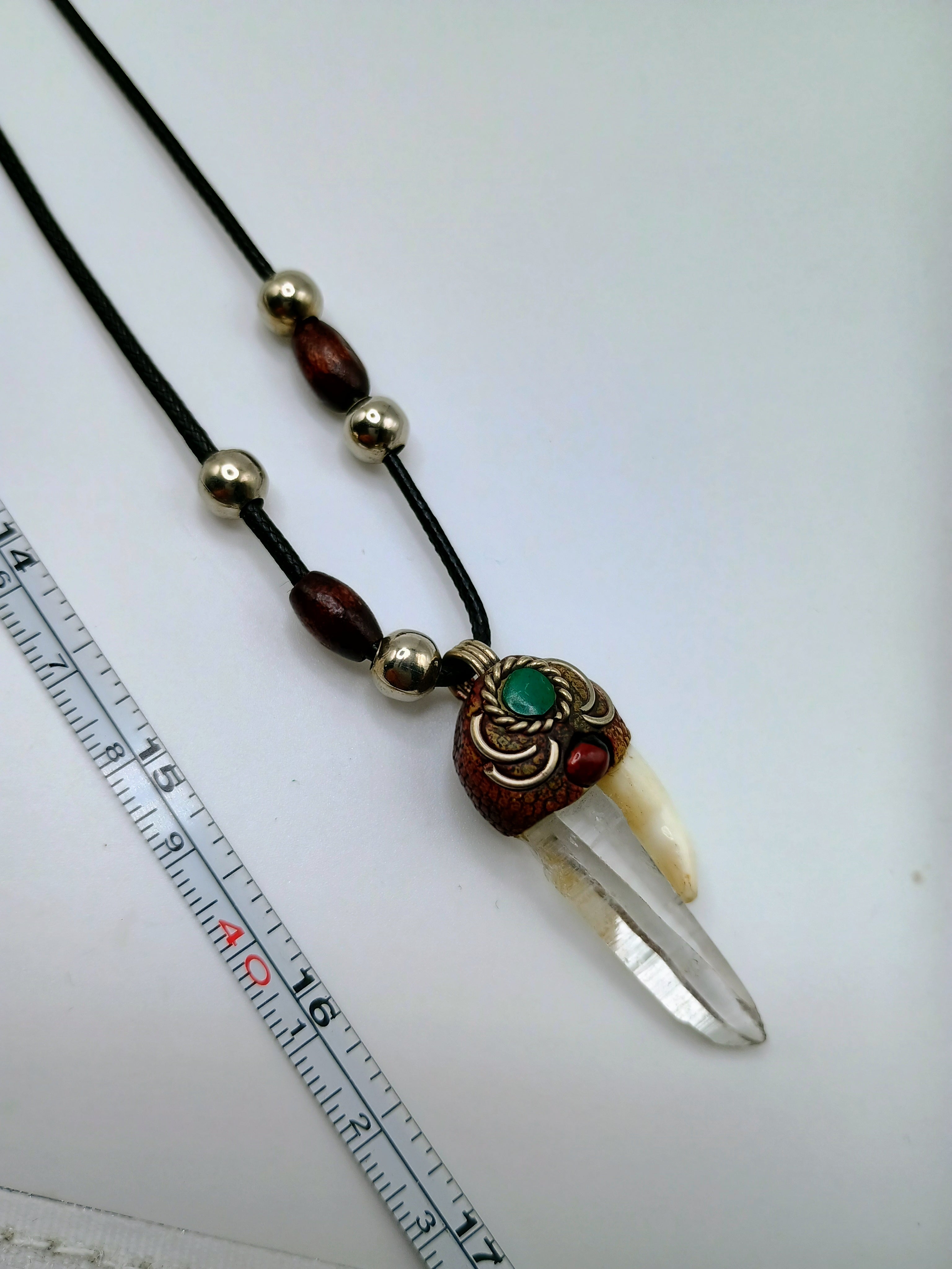 Quartz Crystal Necklace with Sea Lion Tooth Natural Amulet and Adjustable Cord