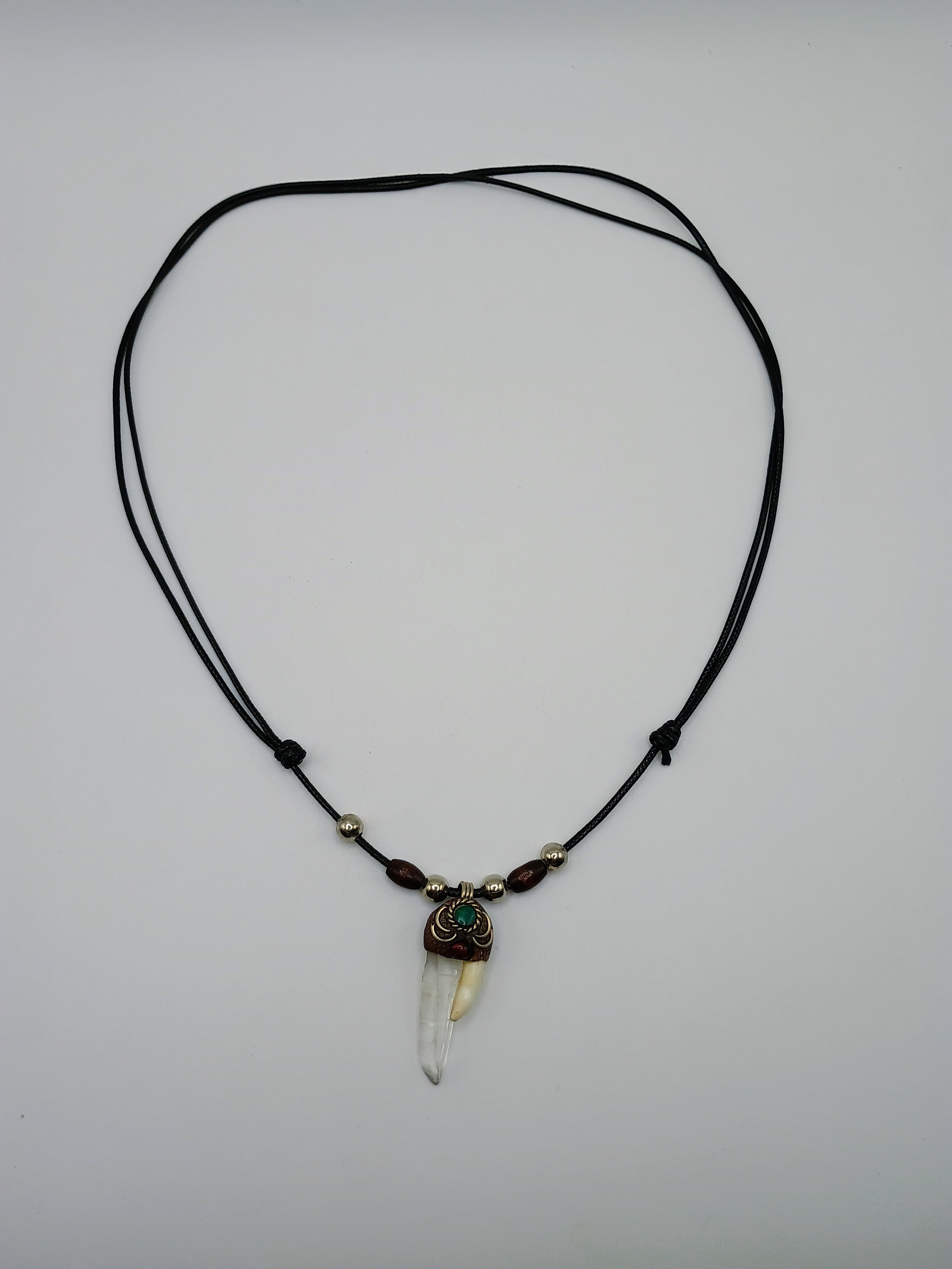 Quartz Crystal Necklace with Sea Lion Tooth Natural Amulet and Adjustable Cord