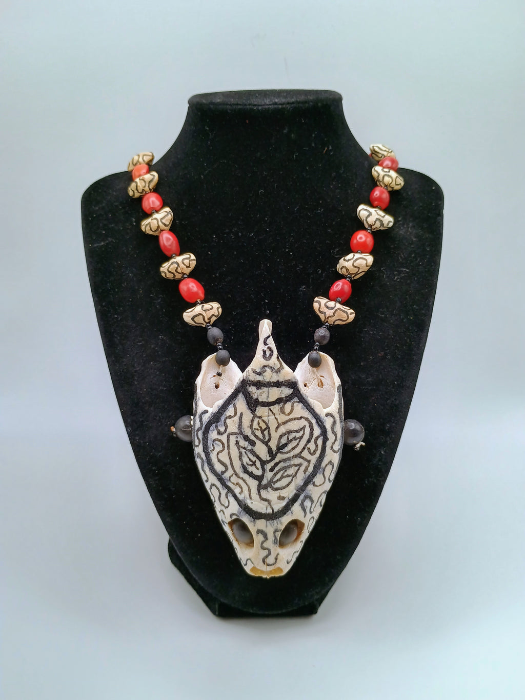 Shamanic Necklace Huayruro Seeds Collected Turtle Skull