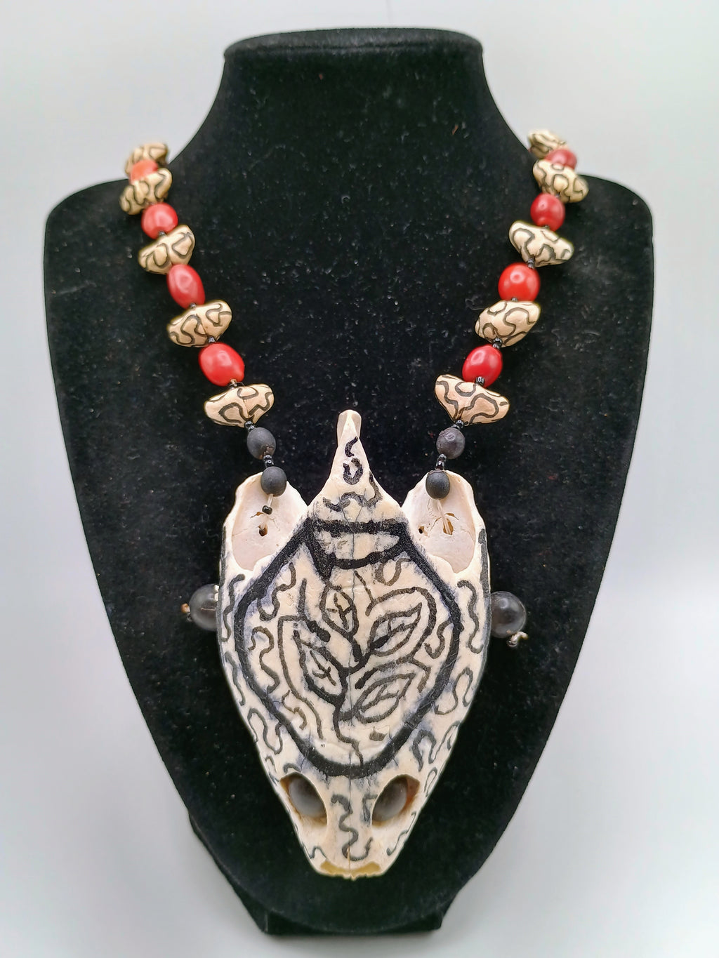 Shamanic Necklace Huayruro Seeds Collected Turtle Skull