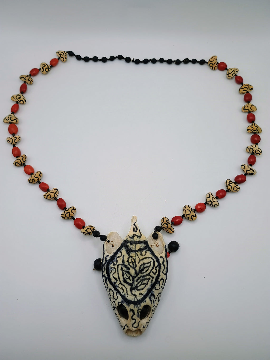 Shamanic Necklace Huayruro Seeds Collected Turtle Skull