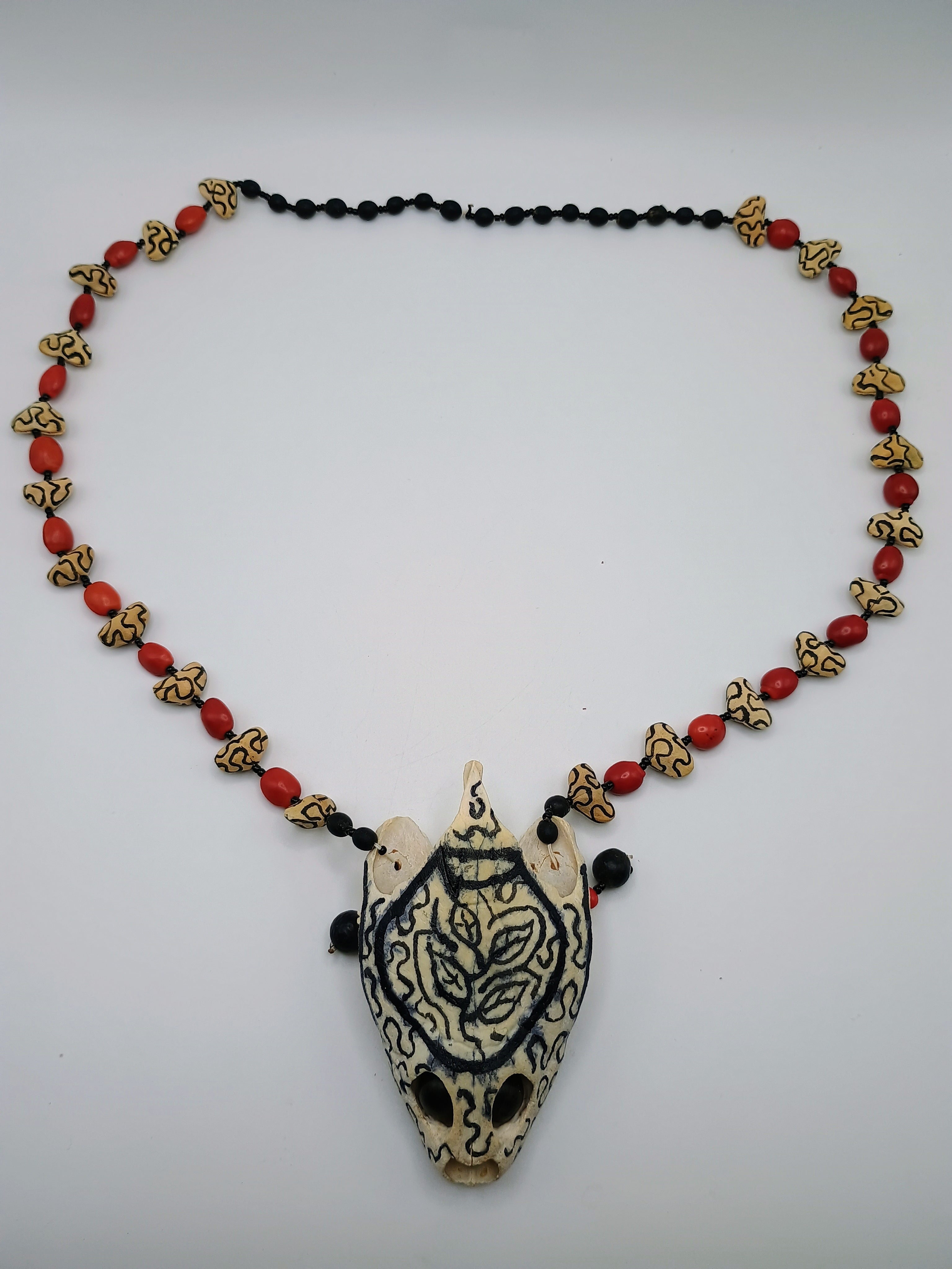 Shamanic Necklace Huayruro Seeds Collected Turtle Skull