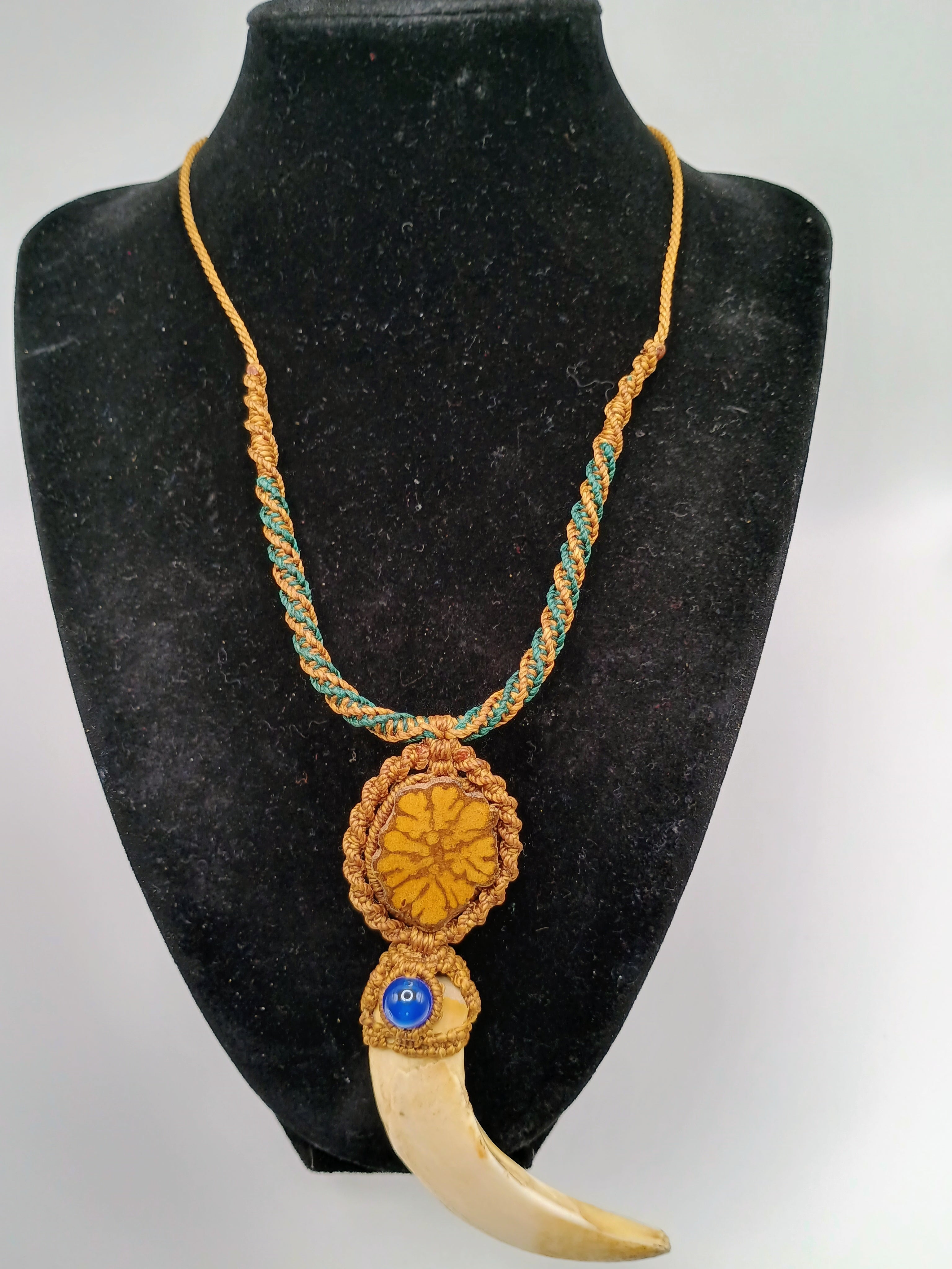 Macrame Necklace with Sea Lion Tooth, Shamanic Amulet for Protection