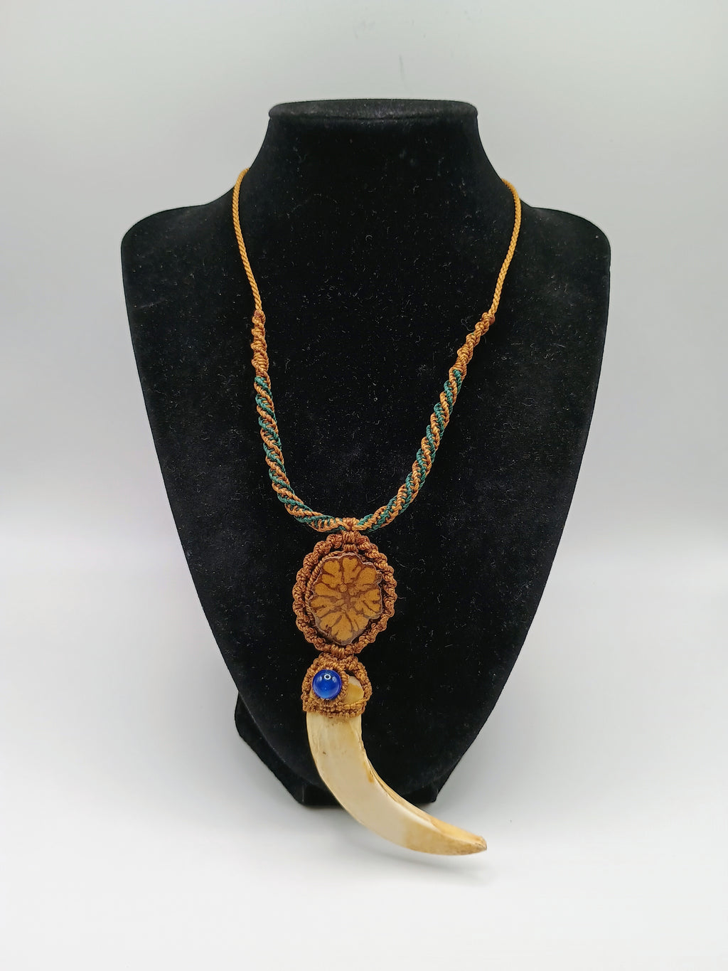 Macrame Necklace with Sea Lion Tooth, Shamanic Amulet for Protection