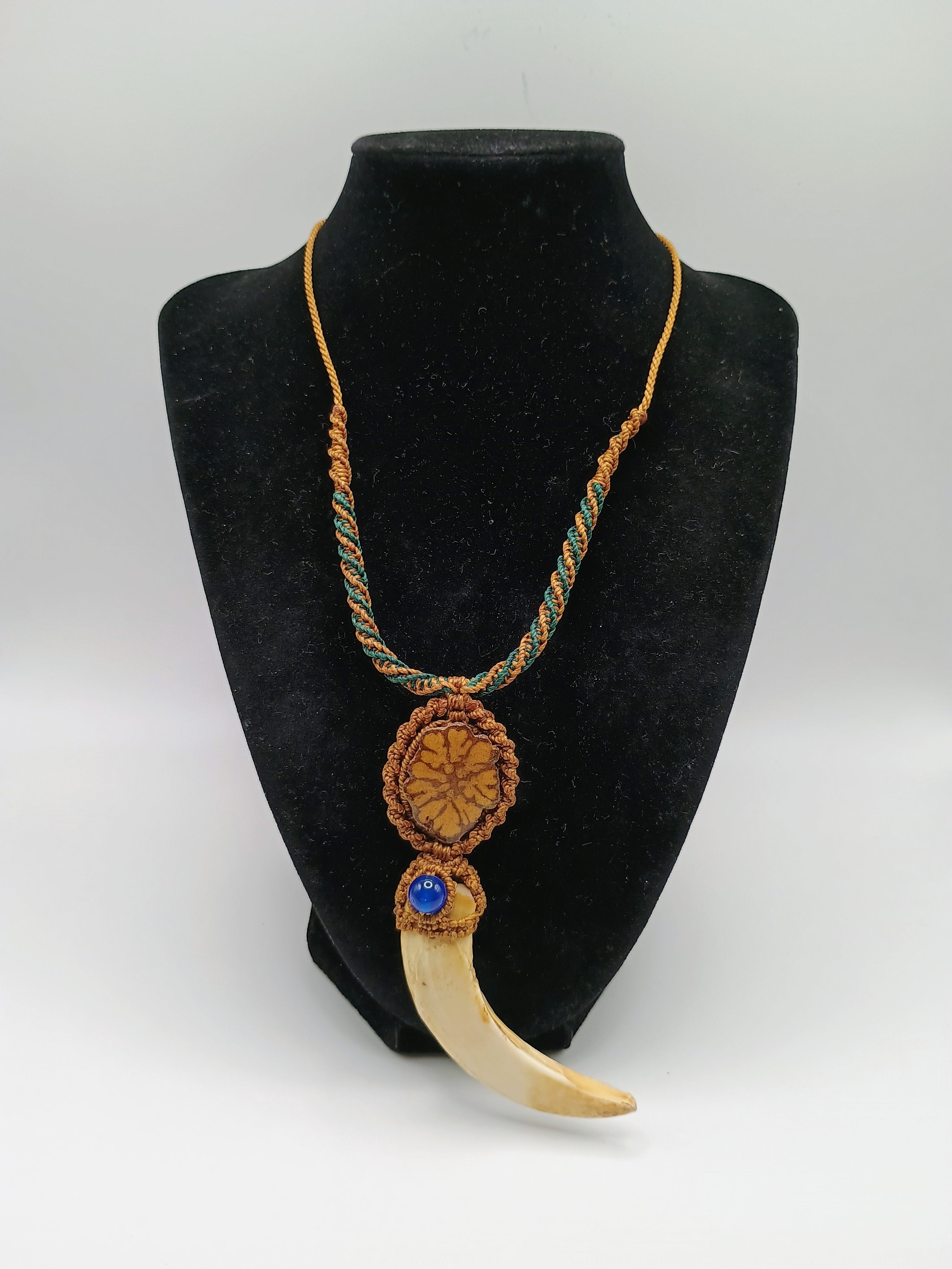 Macrame Necklace with Sea Lion Tooth, Shamanic Amulet for Protection