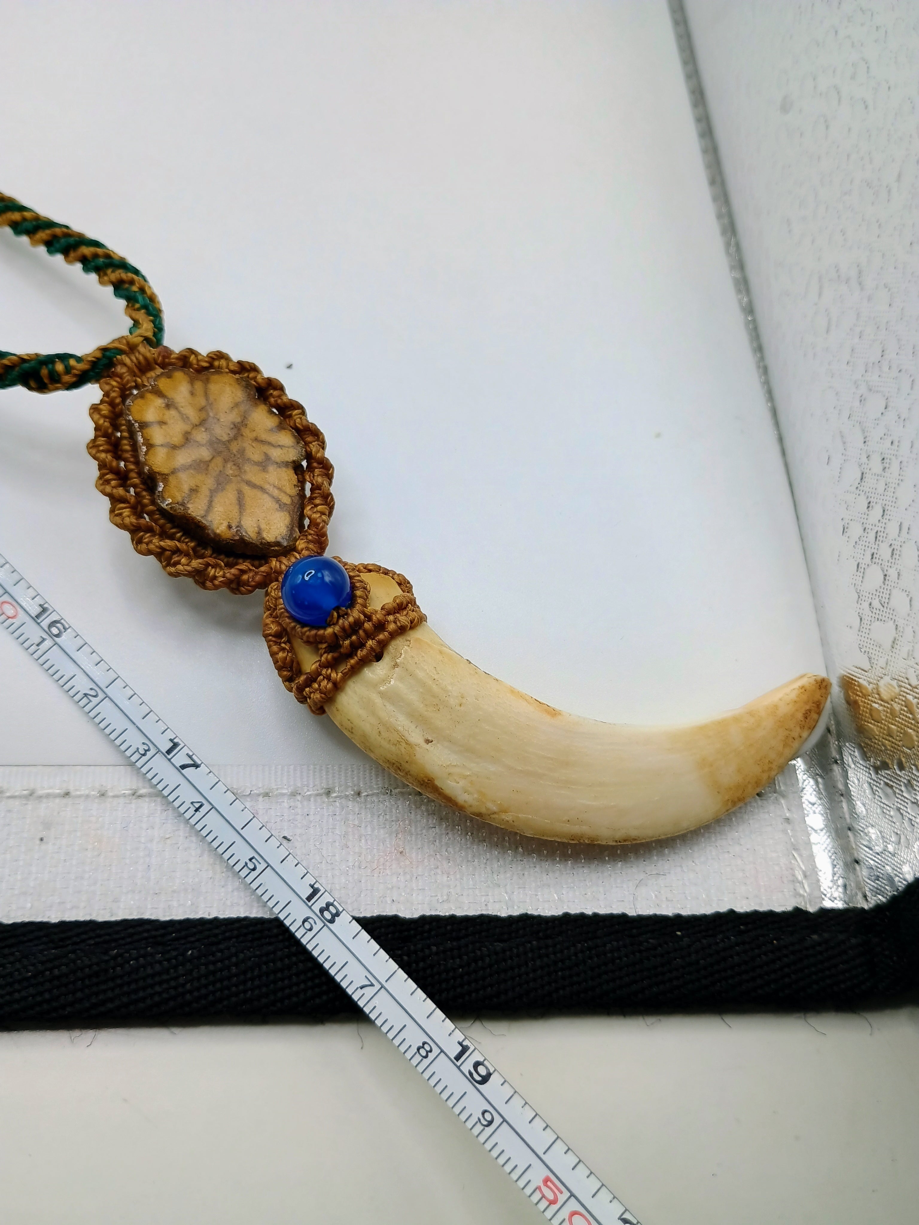 Macrame Necklace with Sea Lion Tooth, Shamanic Amulet for Protection