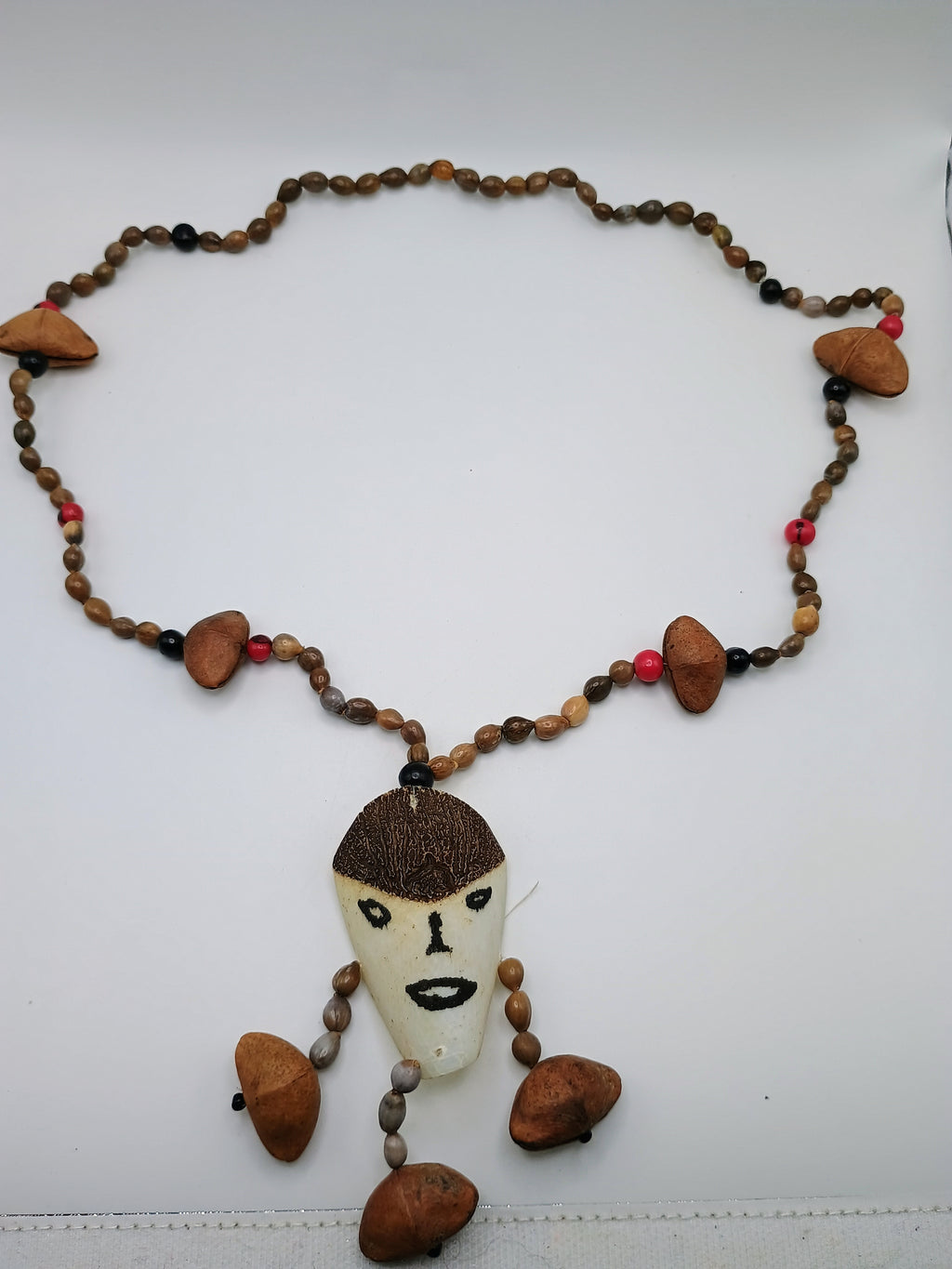 Handmade Fish Fin Necklace with Natural Seeds and Painted Face