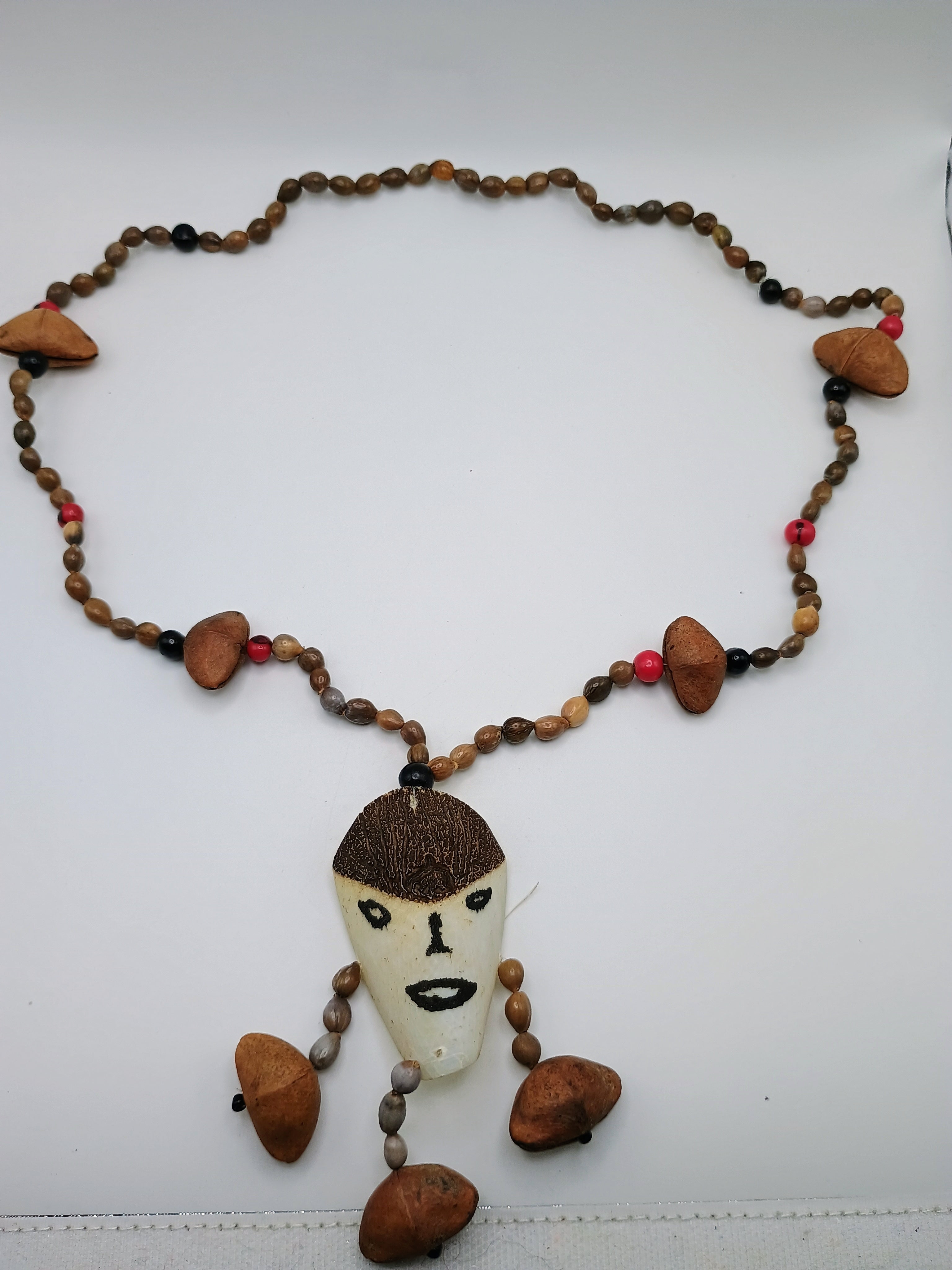 Handmade Fish Fin Necklace with Natural Seeds and Painted Face
