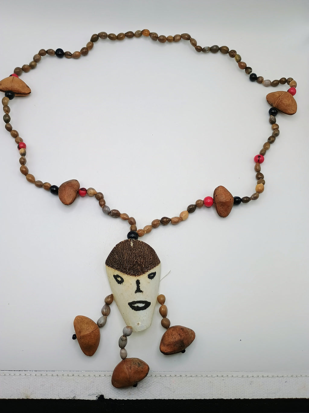 Handmade Fish Fin Necklace with Natural Seeds and Painted Face