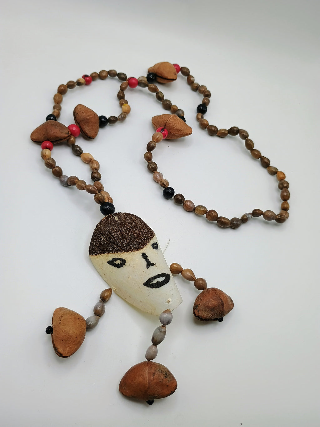 Handmade Fish Fin Necklace with Natural Seeds and Painted Face