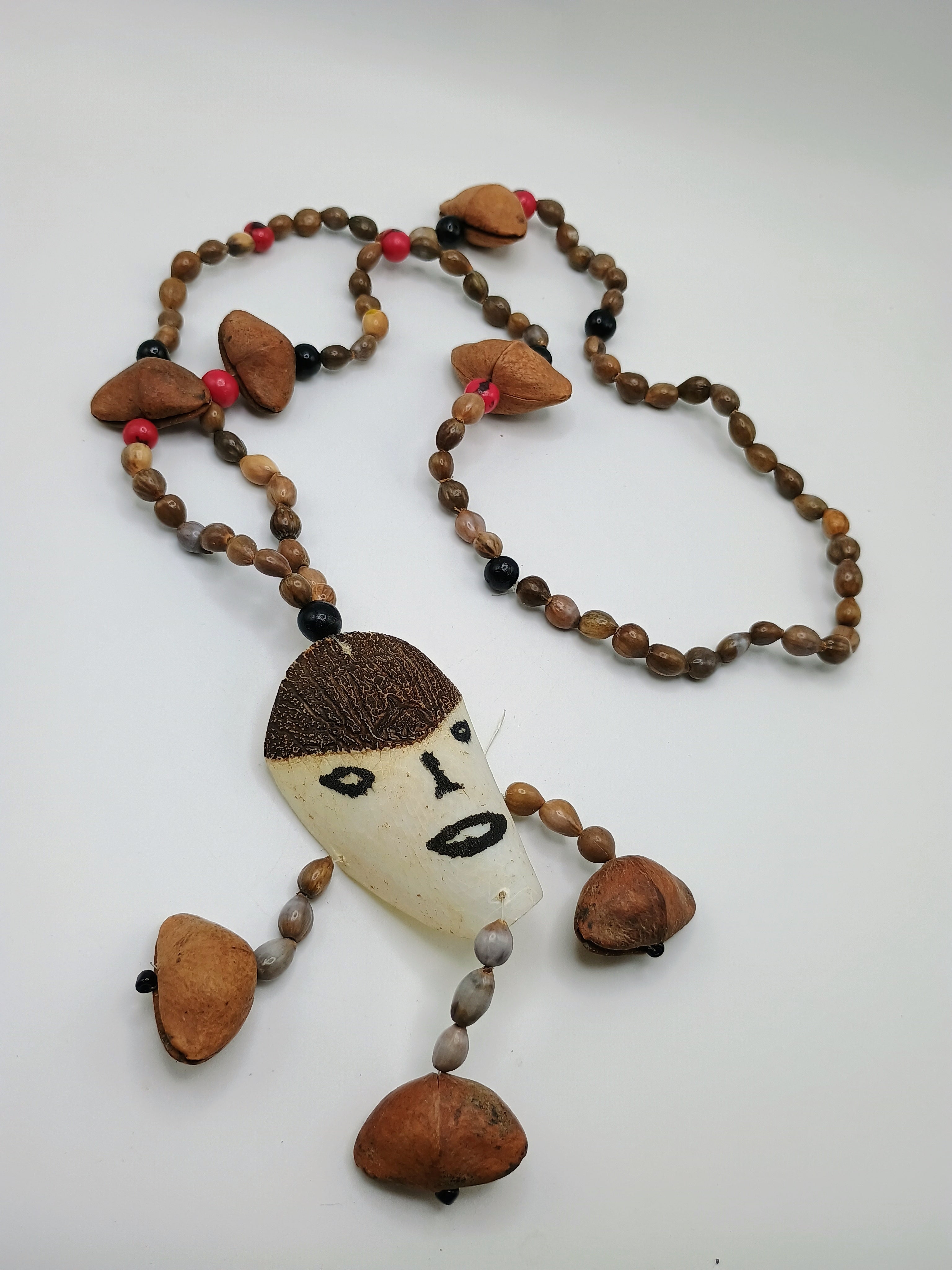 Handmade Fish Fin Necklace with Natural Seeds and Painted Face