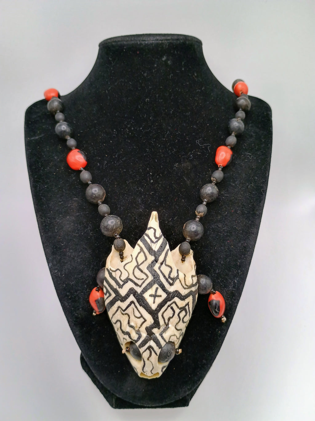 Handmade Amazonian Huayruro Necklace, Carved Turtle Skull