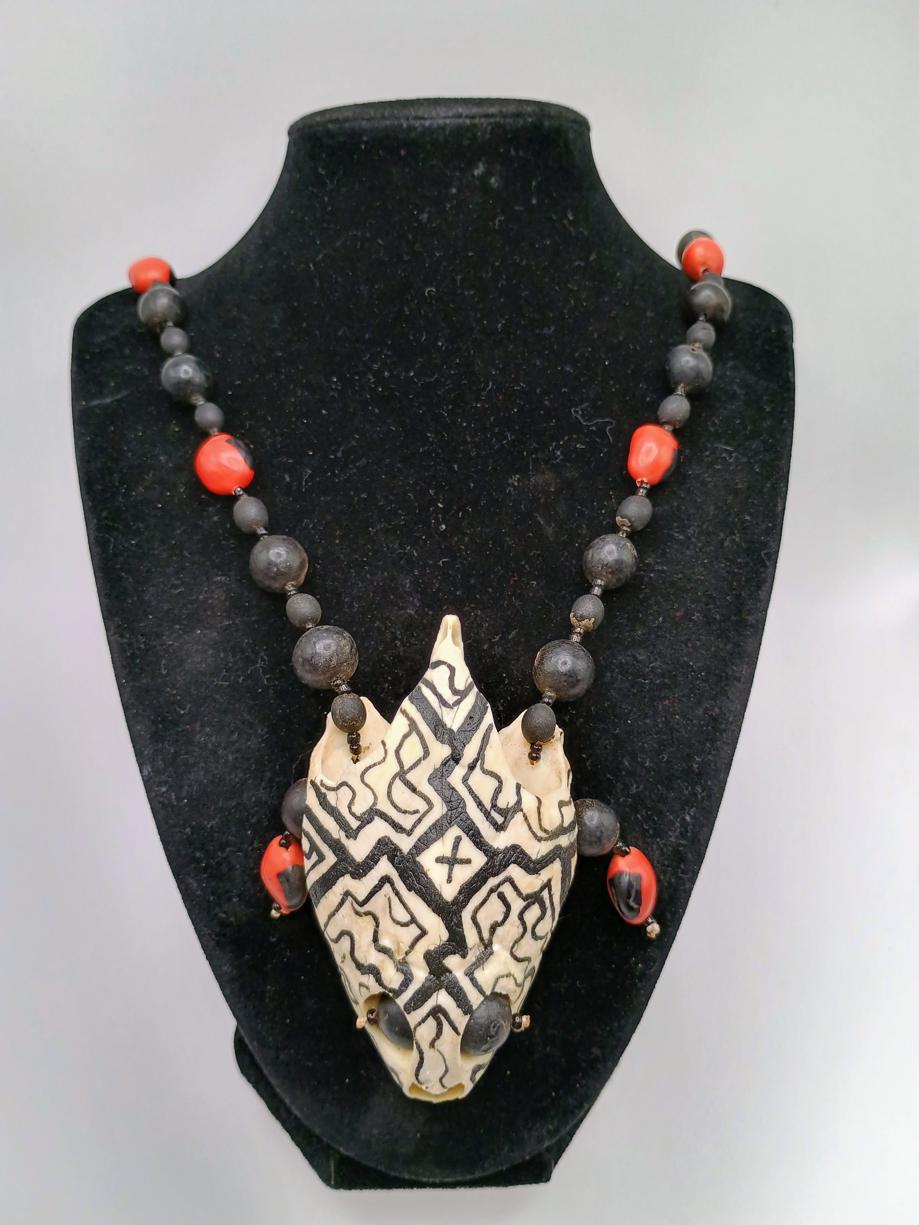 Handmade Amazonian Huayruro Necklace, Carved Turtle Skull
