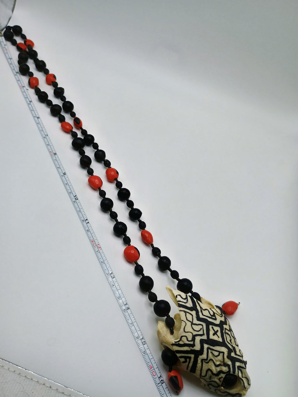 Handmade Amazonian Huayruro Necklace, Carved Turtle Skull