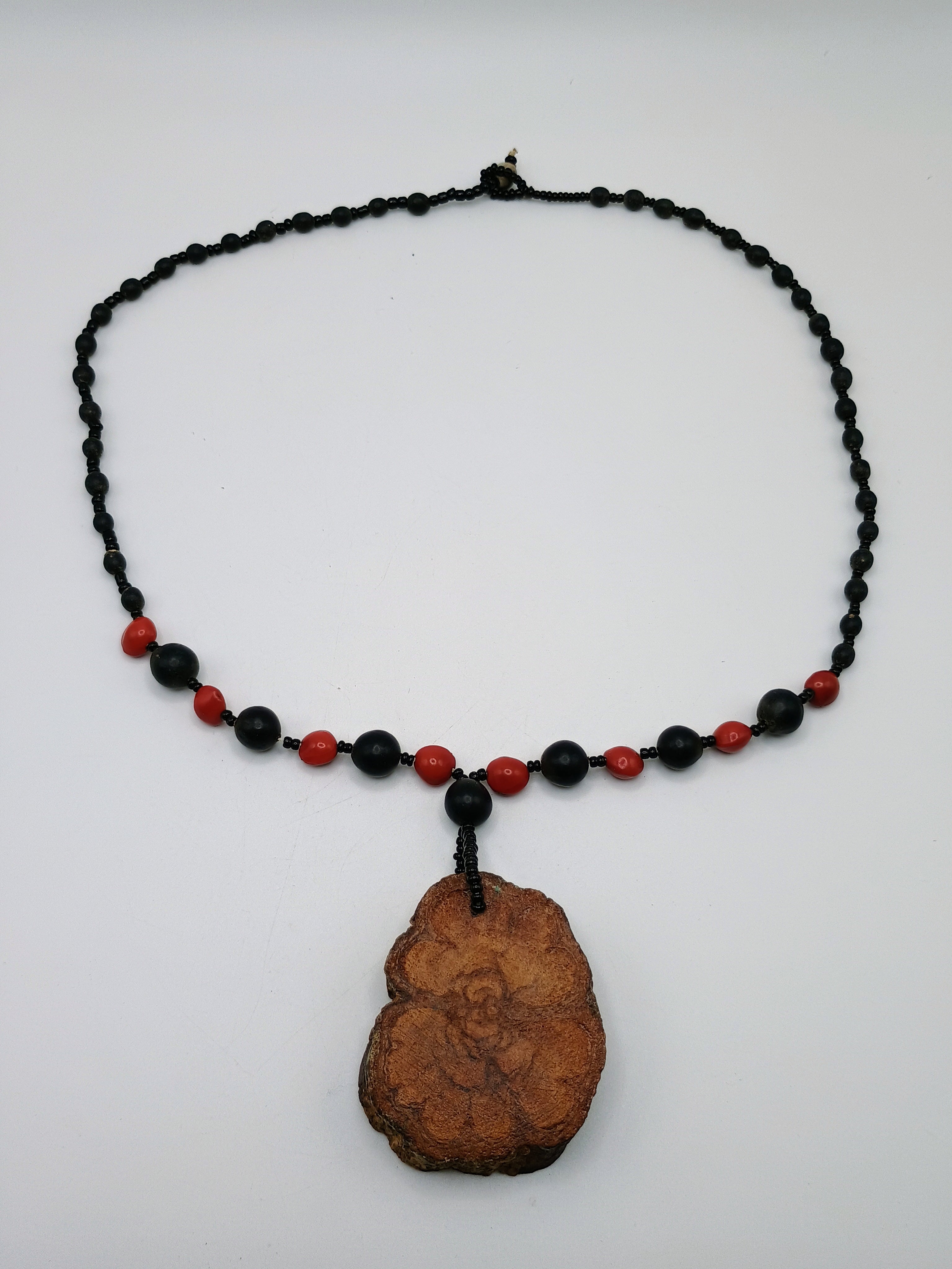 Ayahuasca Flower Necklace with Huayruro Seeds - Handmade Spiritual Protection