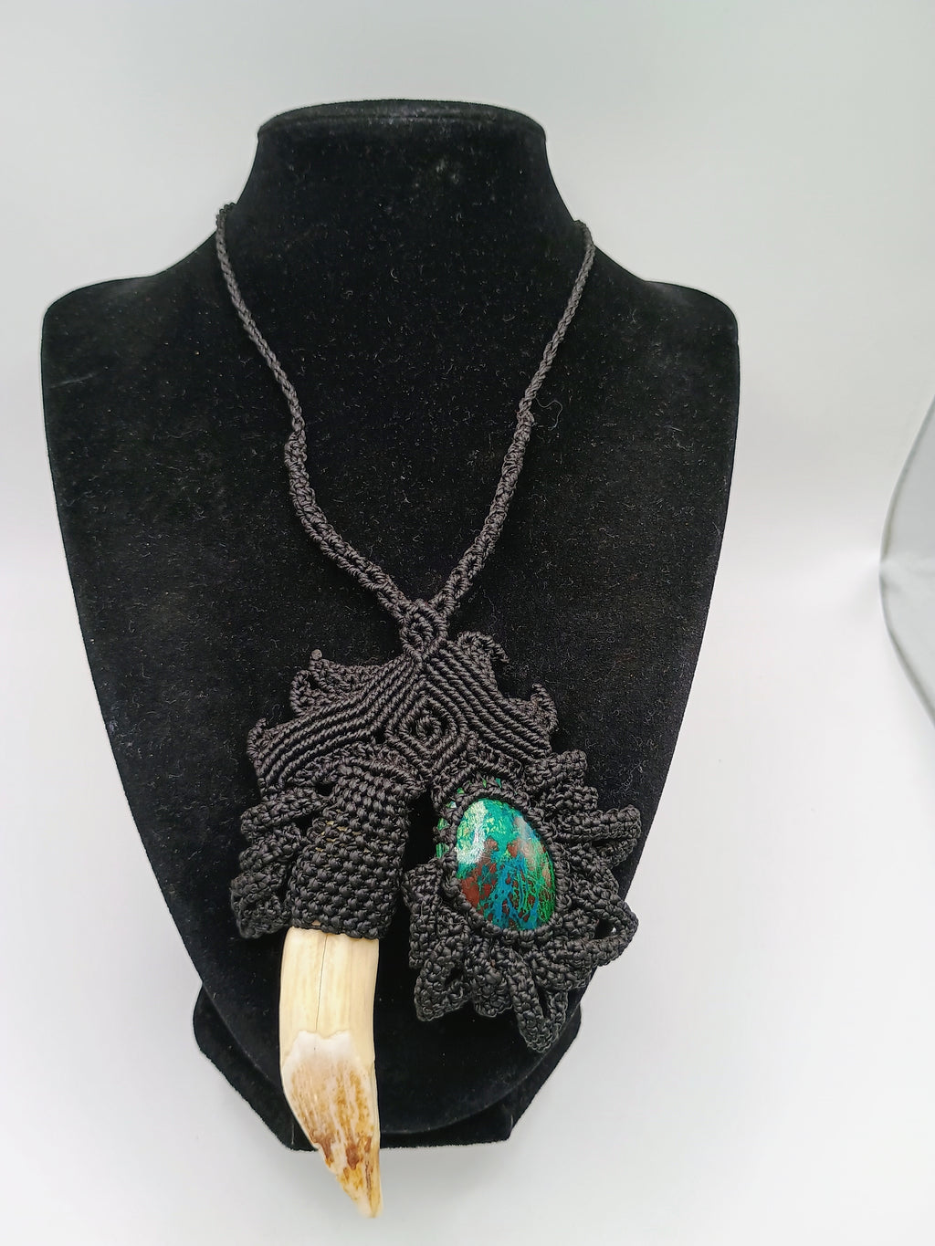 Handmade Macrame Necklace with Dandelion, Seaweed, and Natural Stone