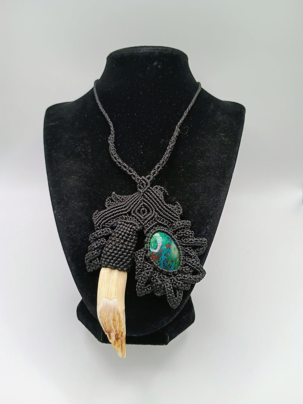 Handmade Macrame Necklace with Dandelion, Seaweed, and Natural Stone