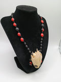 Handmade Shamanic Necklace with Huayruro Seeds and Sacred Turtle Skull