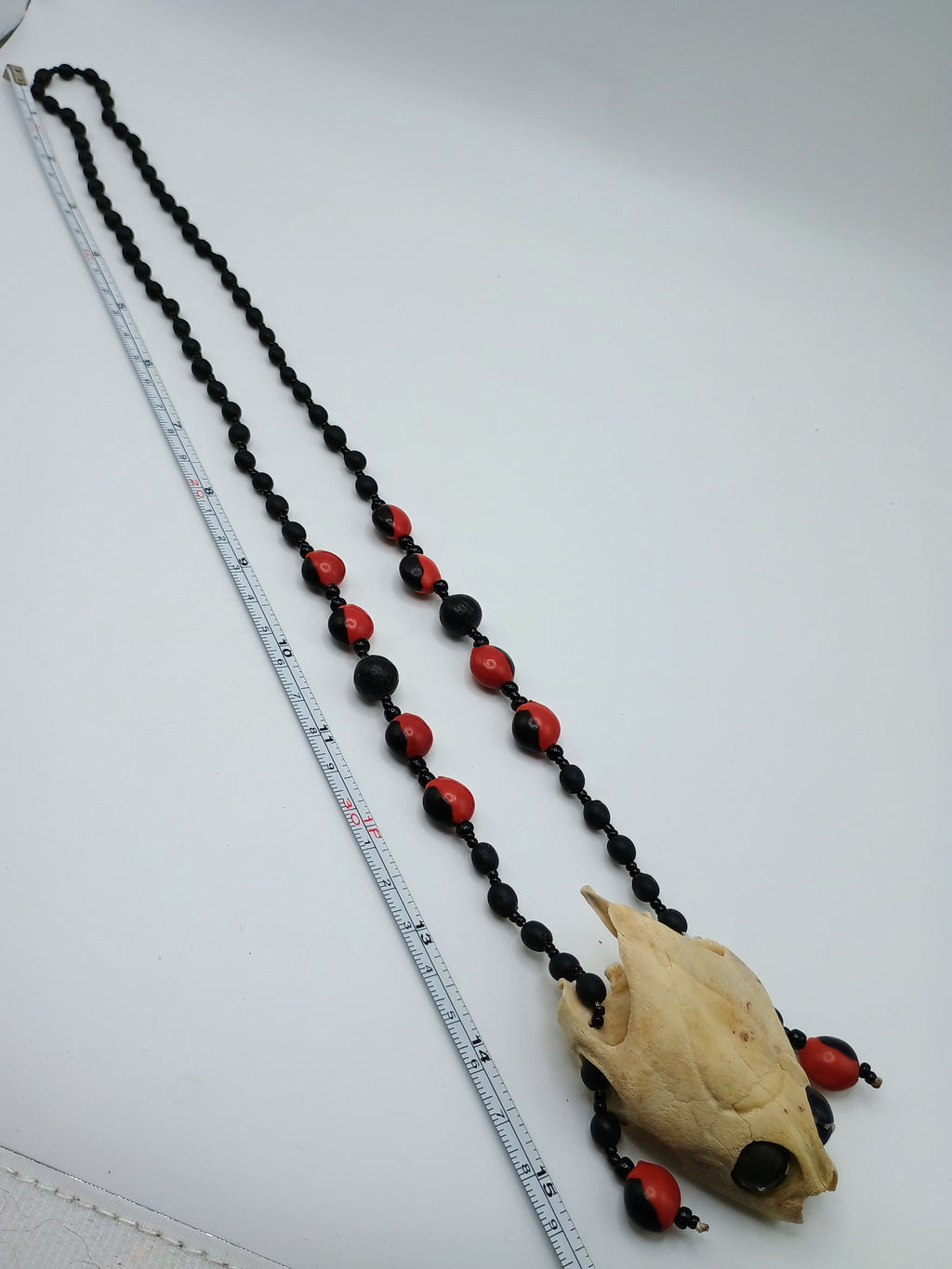 Handmade Shamanic Necklace with Huayruro Seeds and Sacred Turtle Skull