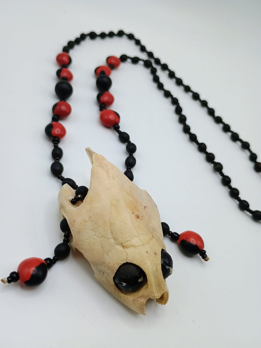 Handmade Shamanic Necklace with Huayruro Seeds and Sacred Turtle Skull