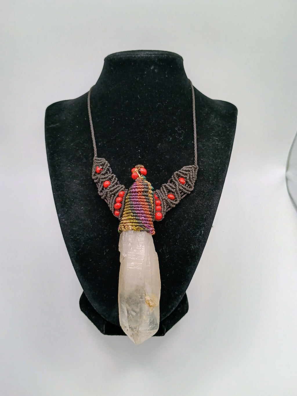Natural Crystal Quartz Necklace Good Luck Amulet Macrame Woven