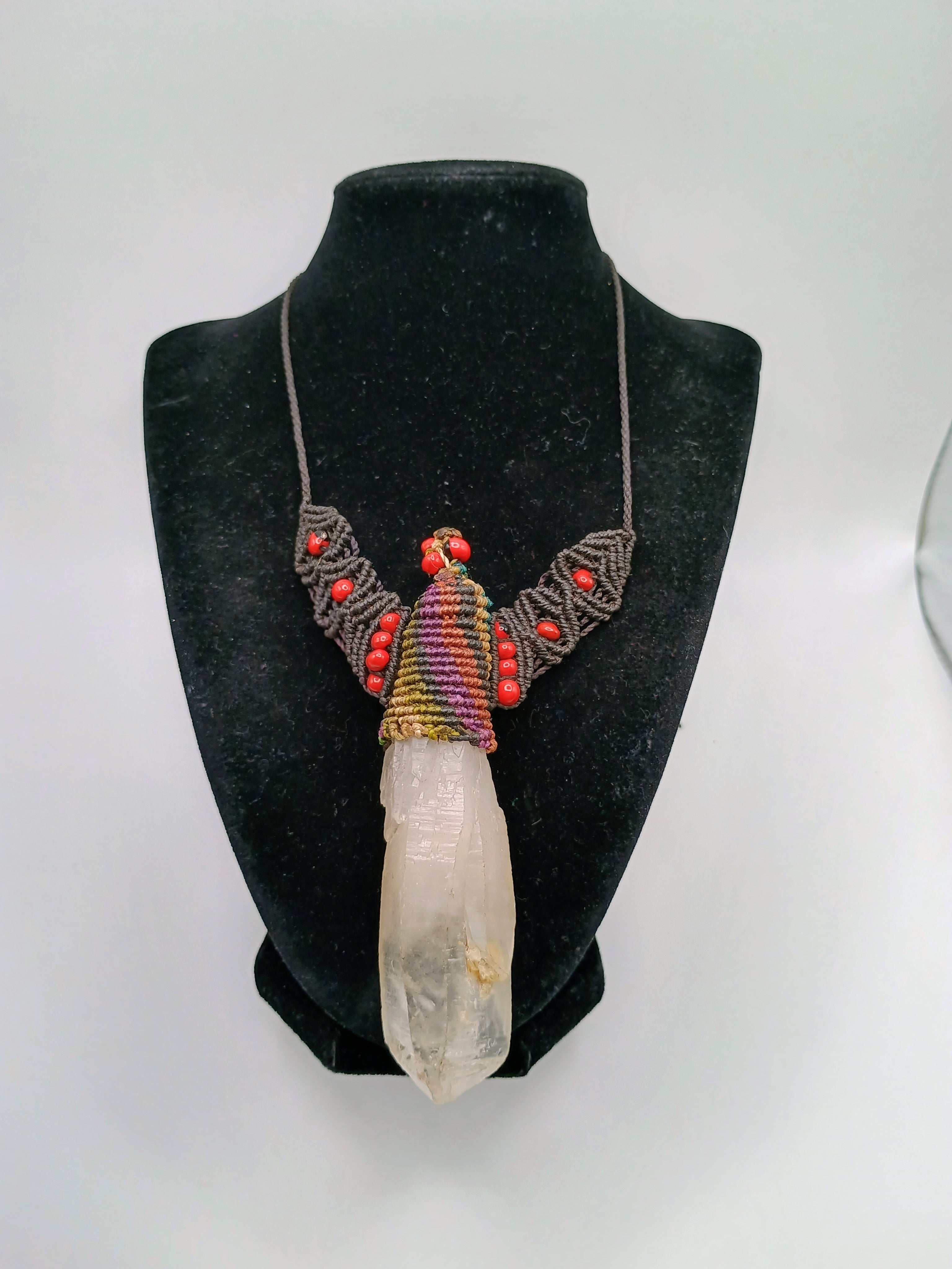 Natural Crystal Quartz Necklace Good Luck Amulet Macrame Woven