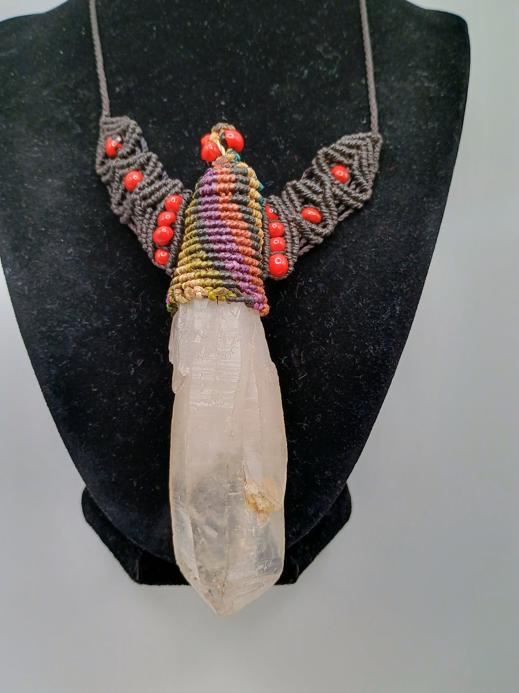 Natural Crystal Quartz Necklace Good Luck Amulet Macrame Woven
