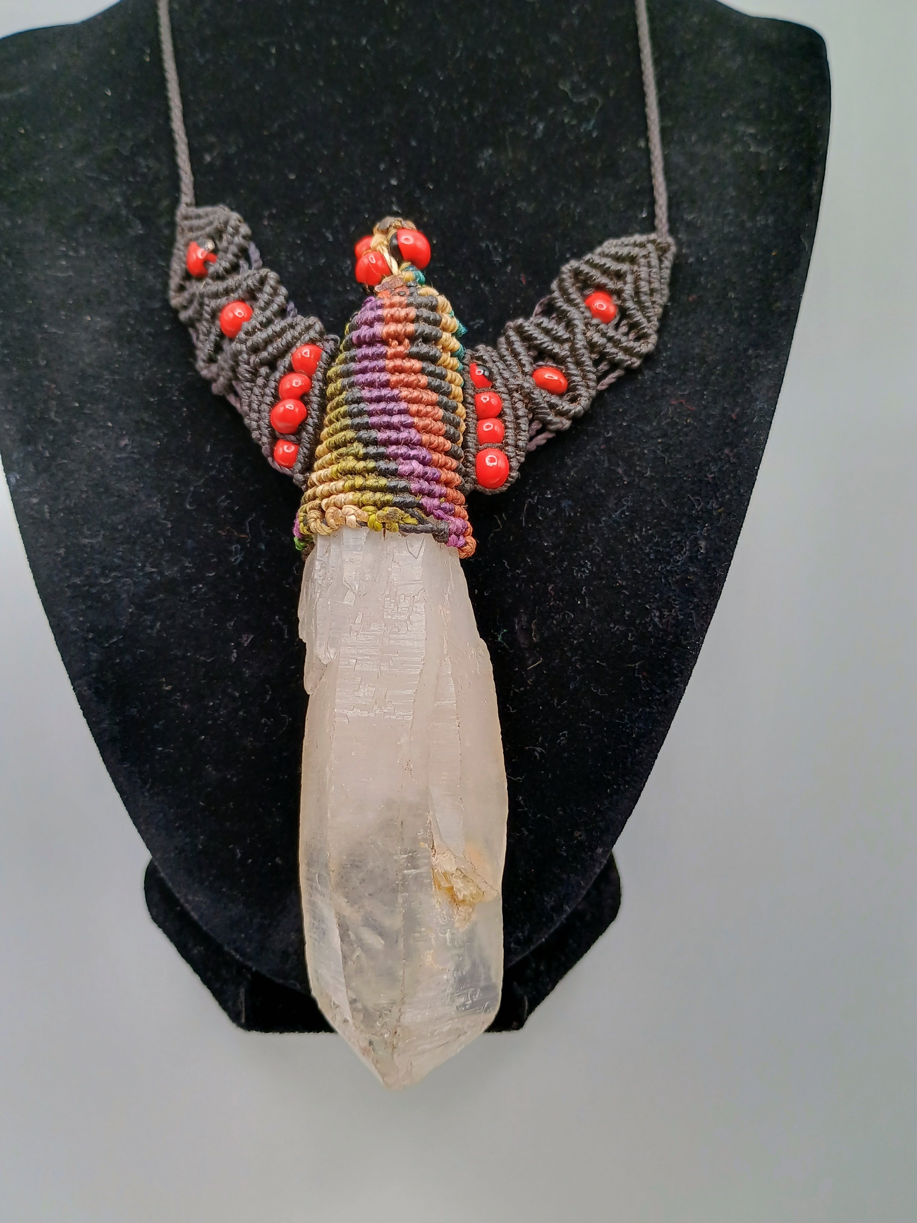 Natural Crystal Quartz Necklace Good Luck Amulet Macrame Woven