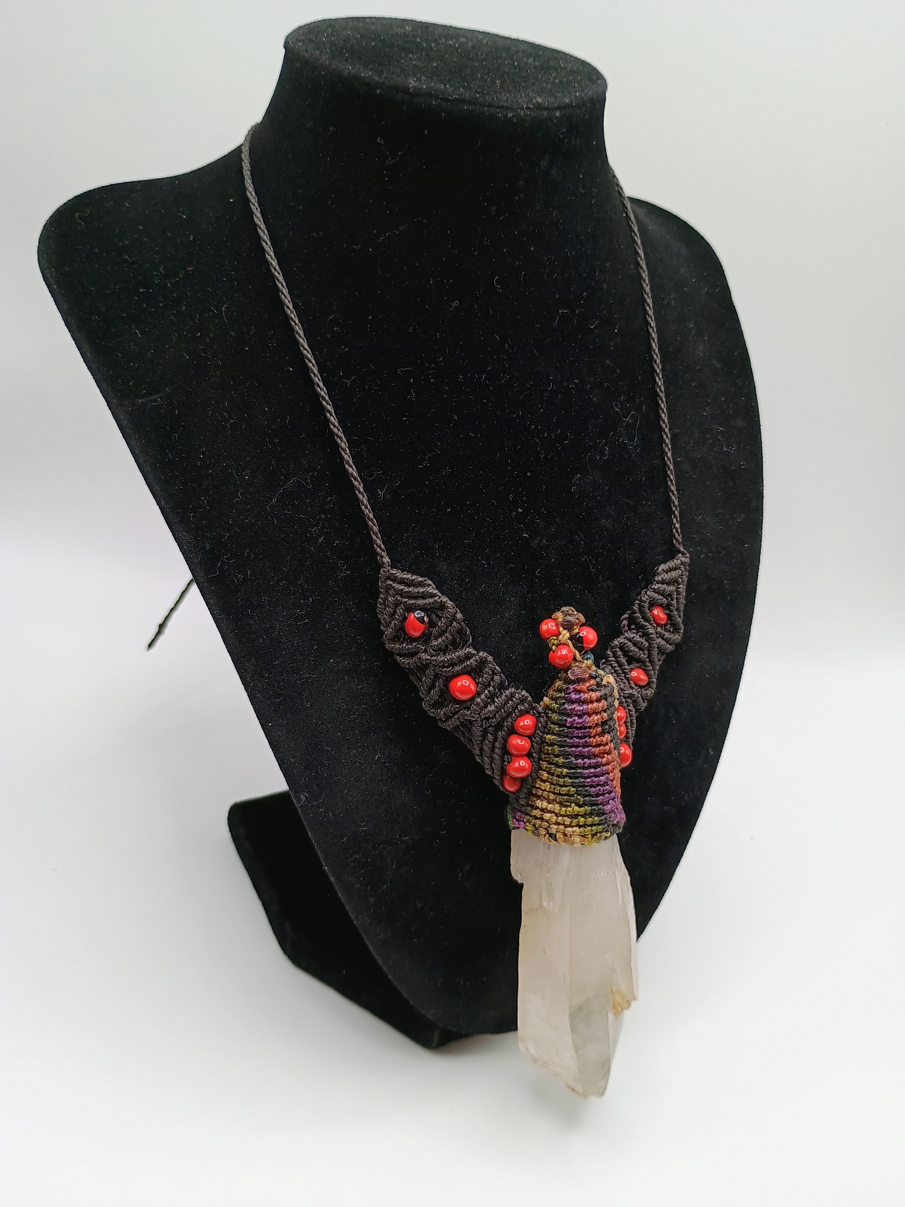 Natural Crystal Quartz Necklace Good Luck Amulet Macrame Woven