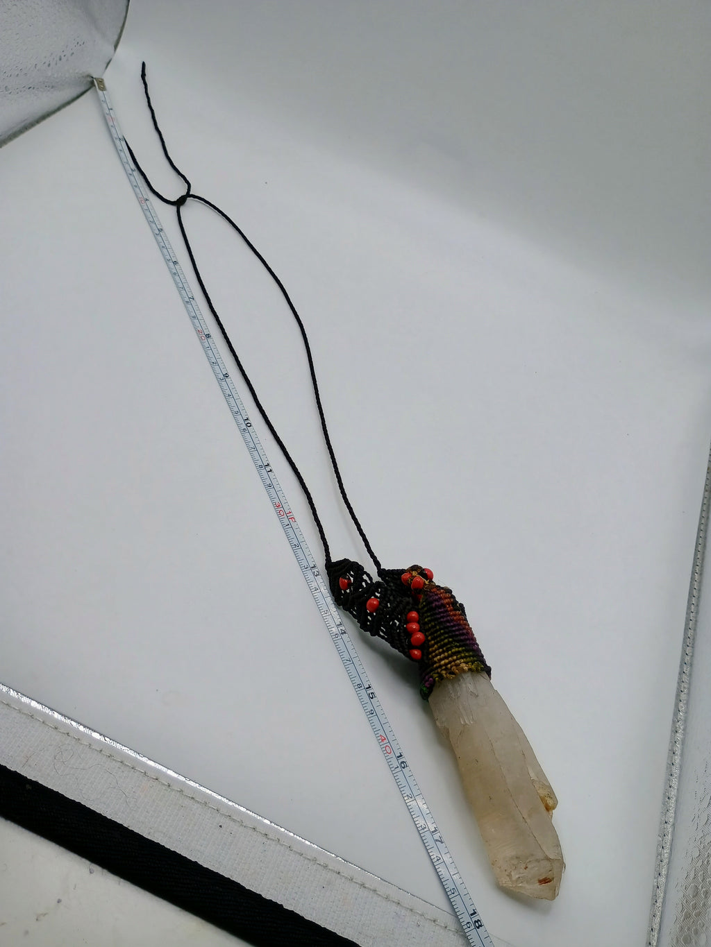 Natural Crystal Quartz Necklace Good Luck Amulet Macrame Woven