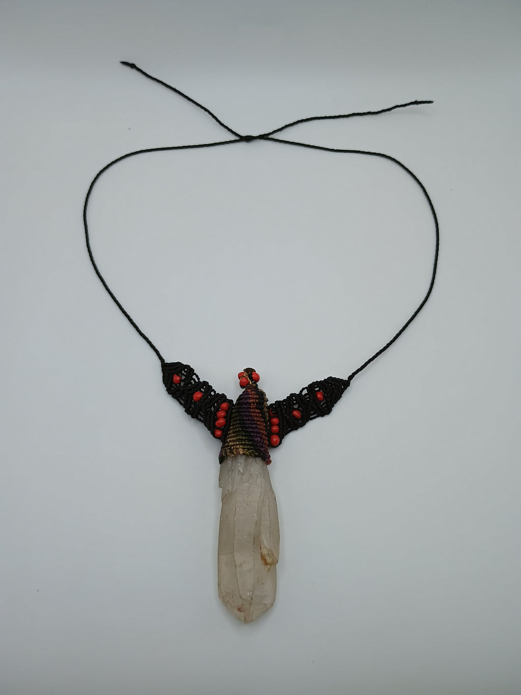 Natural Crystal Quartz Necklace Good Luck Amulet Macrame Woven