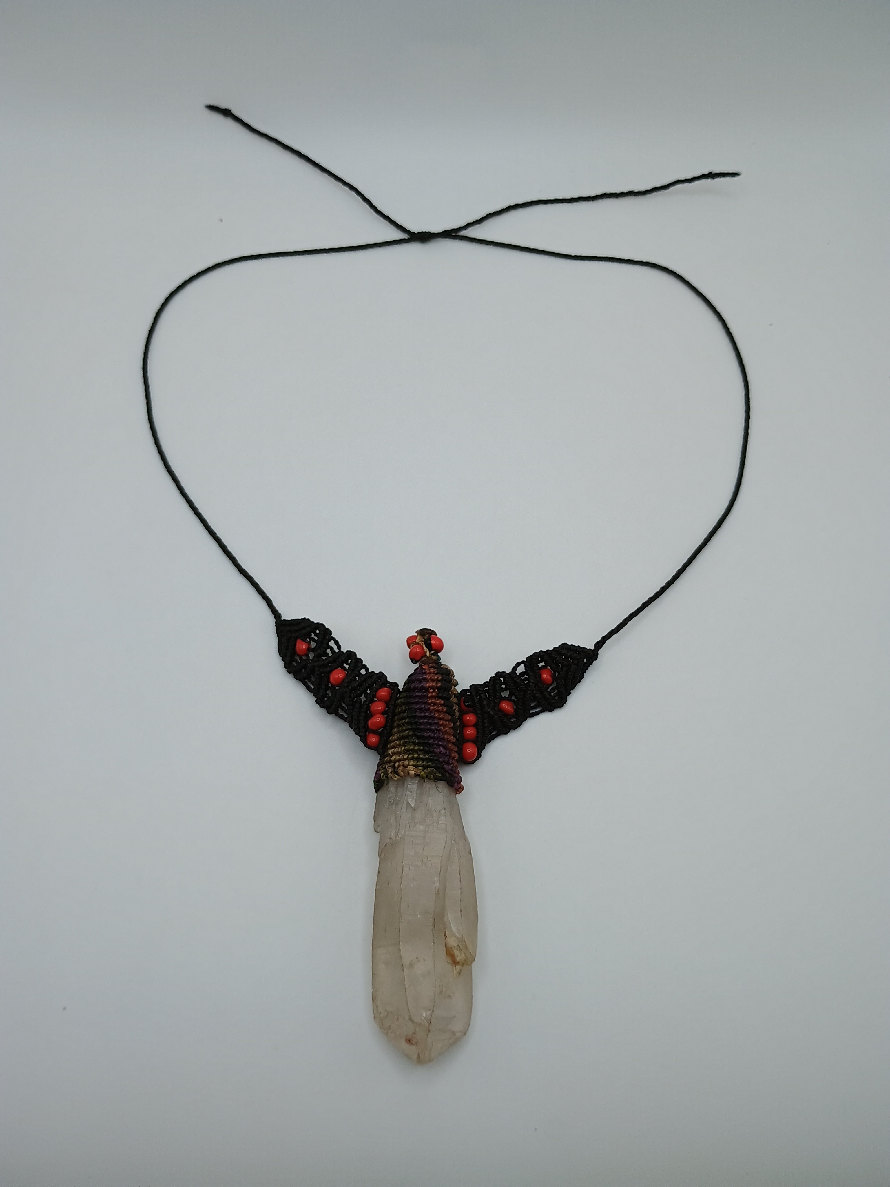 Natural Crystal Quartz Necklace Good Luck Amulet Macrame Woven