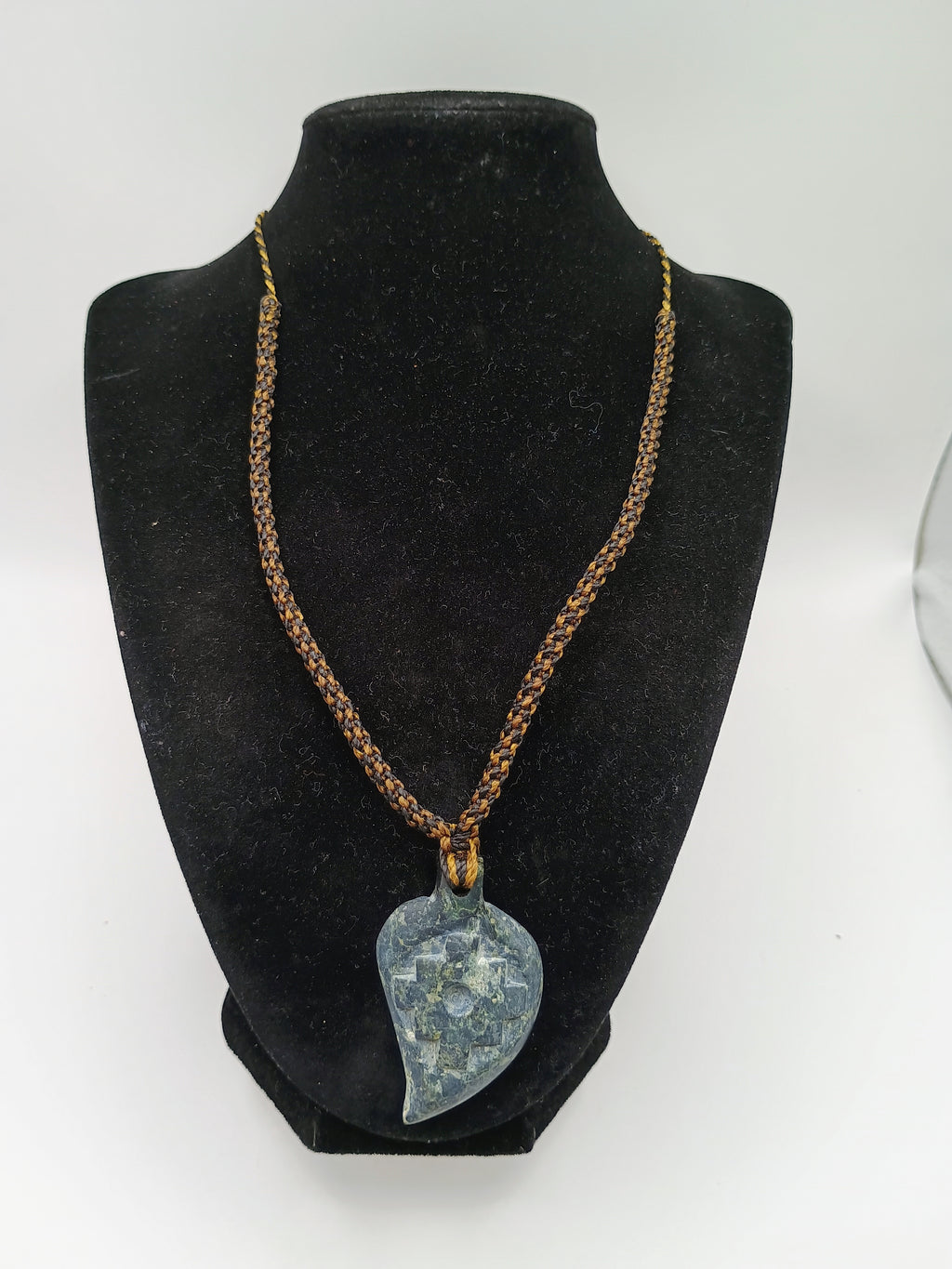 Inca Chakana Necklace Carved Natural Stone Hand Woven Macrame
