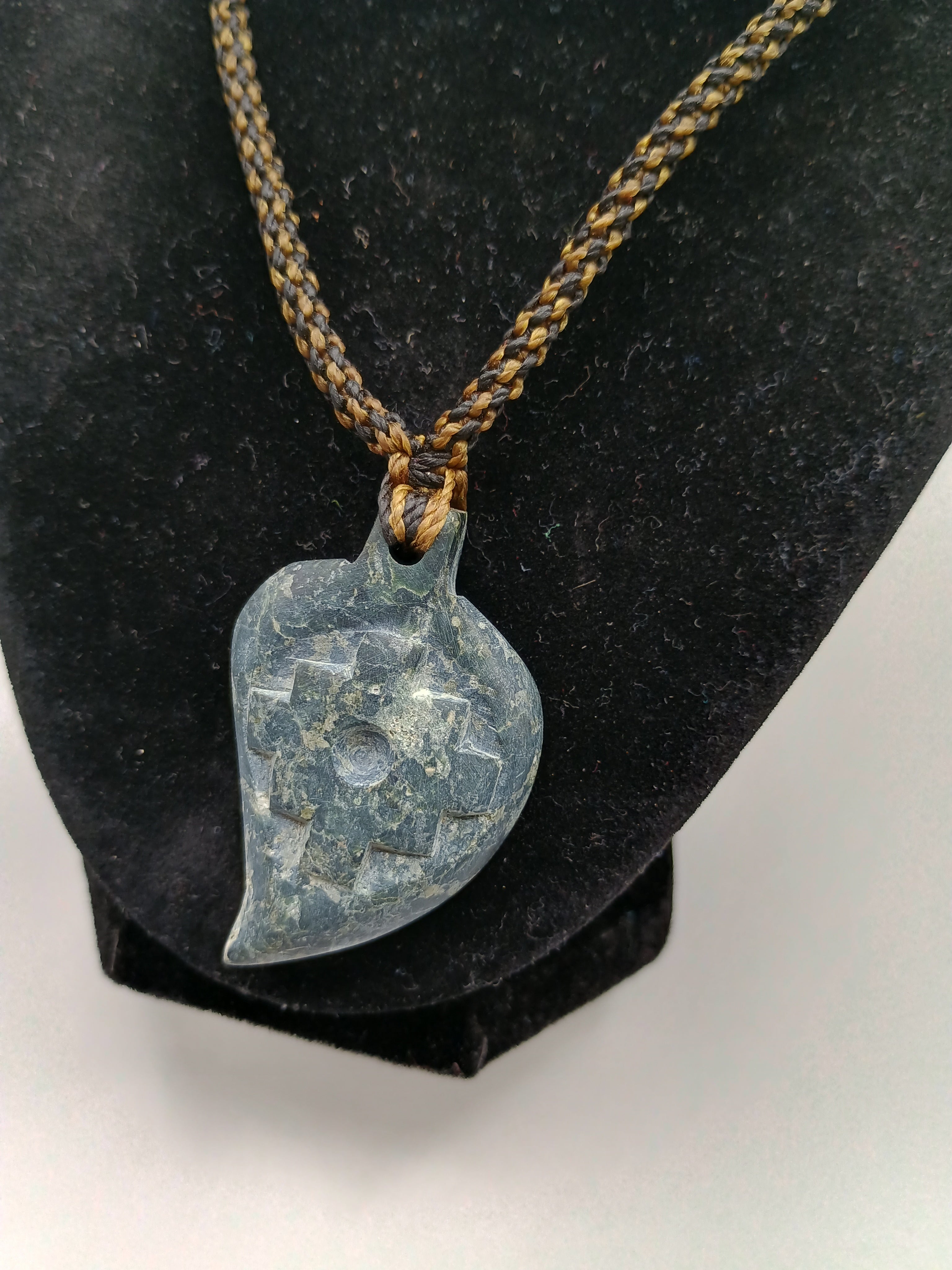 Inca Chakana Necklace Carved Natural Stone Hand Woven Macrame