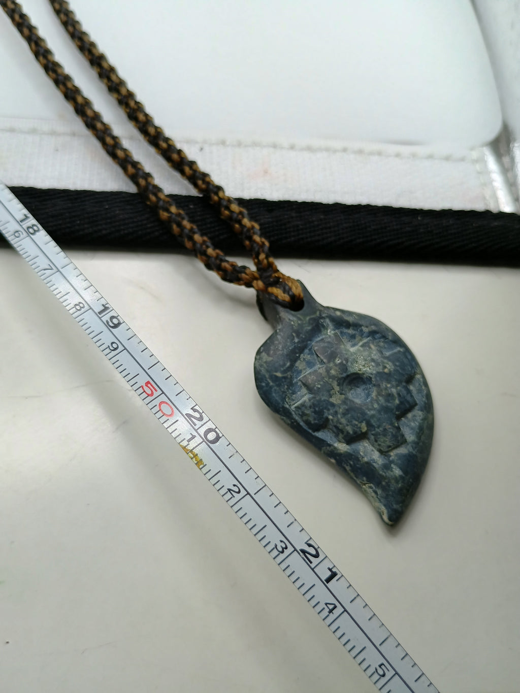Inca Chakana Necklace Carved Natural Stone Hand Woven Macrame