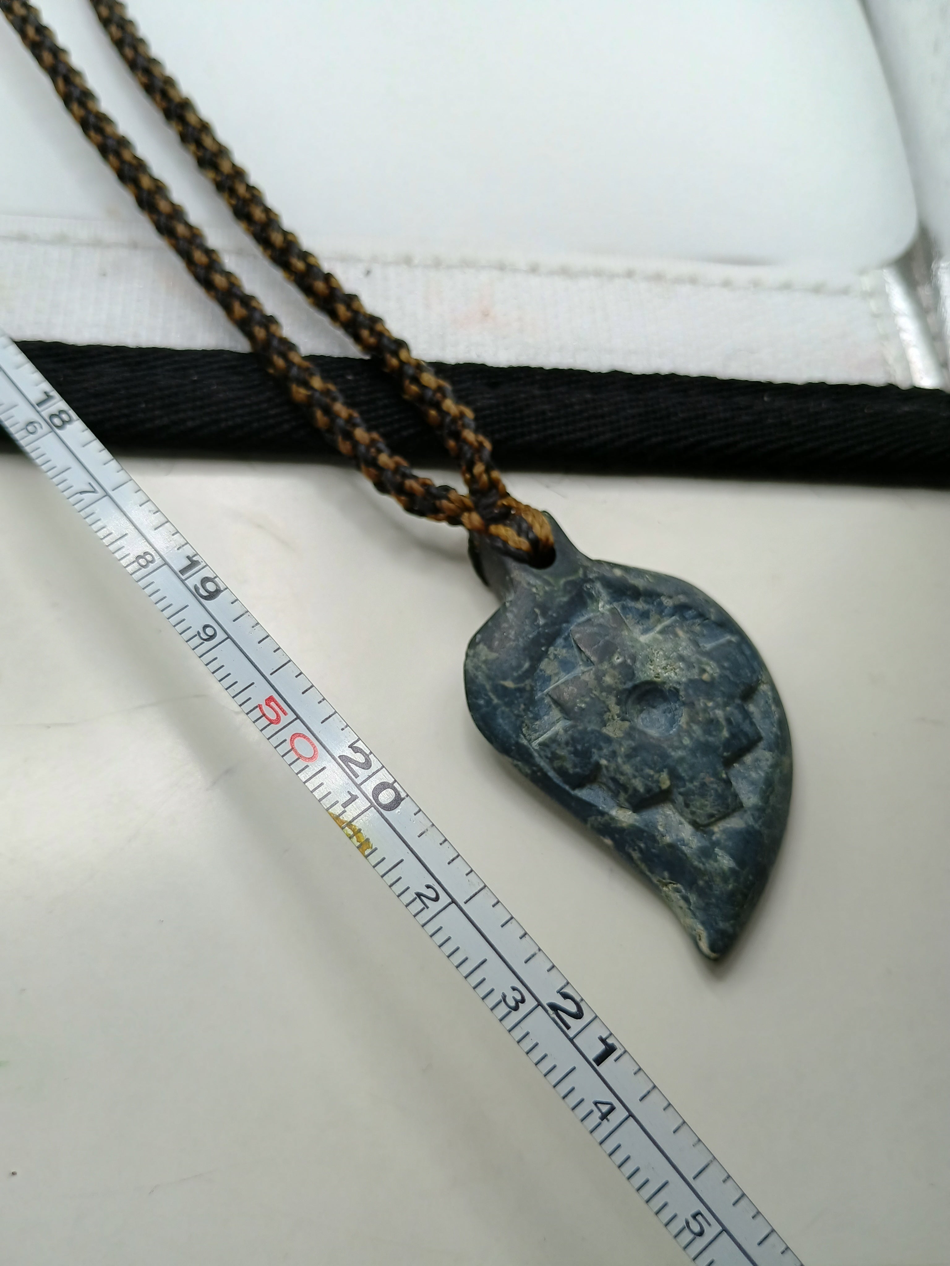 Inca Chakana Necklace Carved Natural Stone Hand Woven Macrame