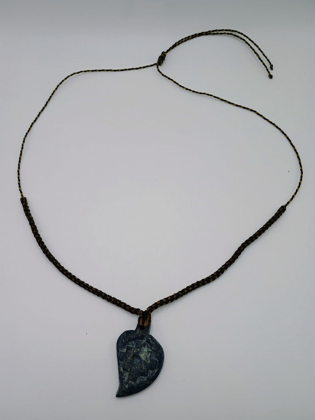 Inca Chakana Necklace Carved Natural Stone Hand Woven Macrame