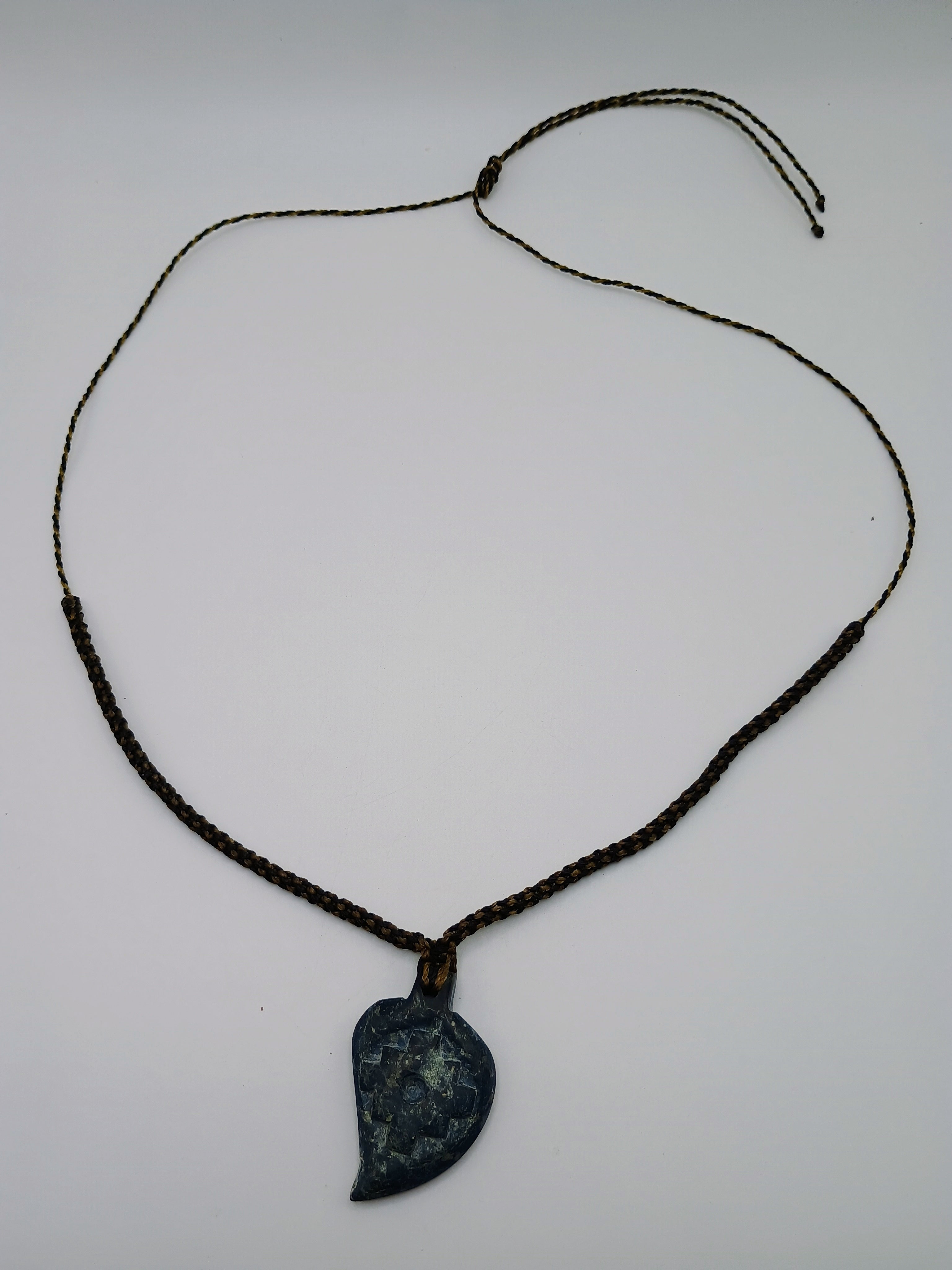 Inca Chakana Necklace Carved Natural Stone Hand Woven Macrame