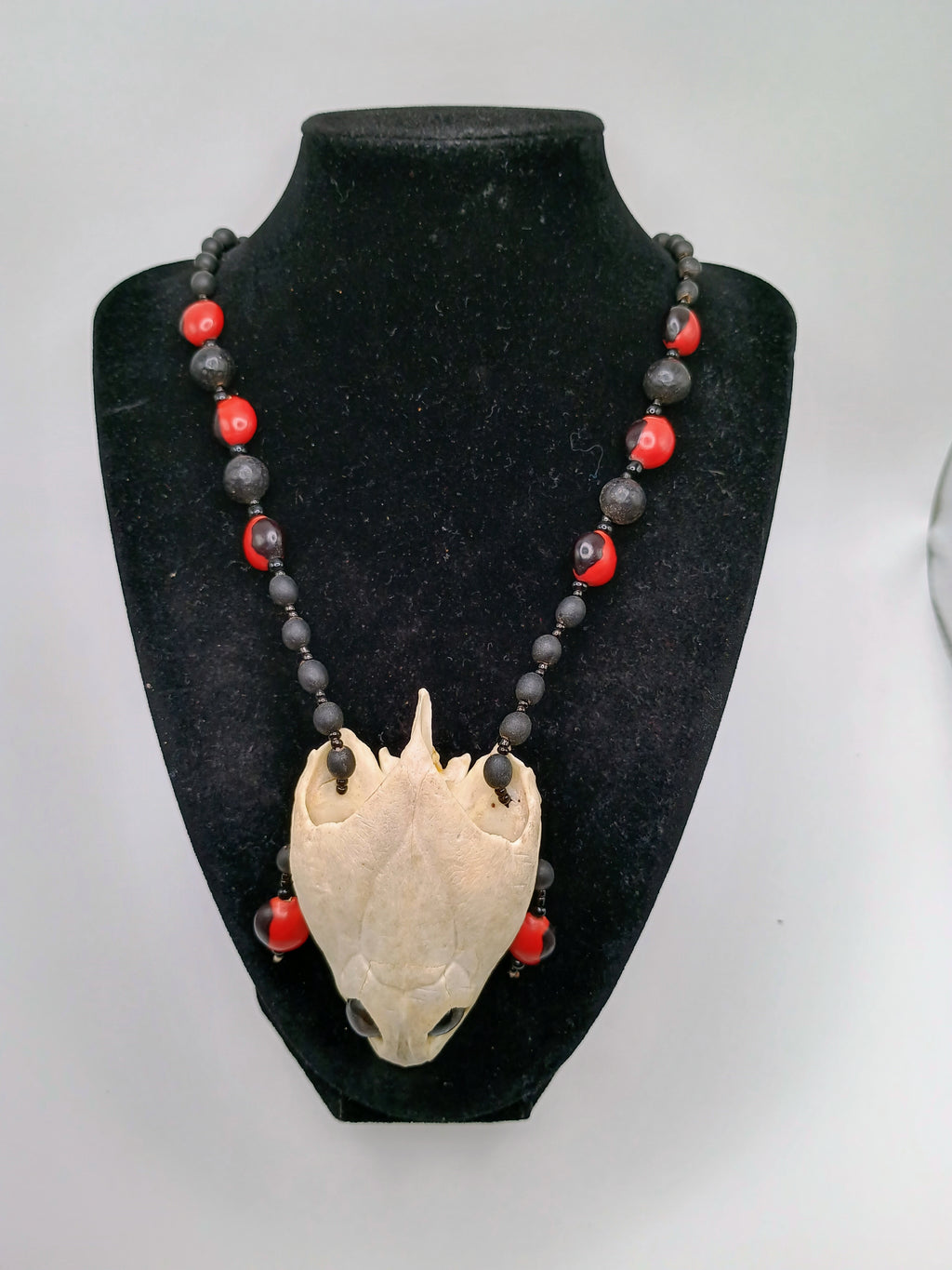 Handmade Necklace with Huayruro Seeds and Turtle Skull