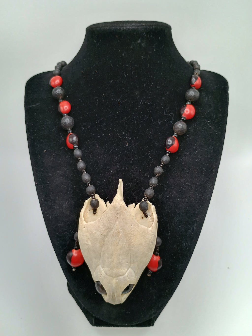 Handmade Necklace with Huayruro Seeds and Turtle Skull