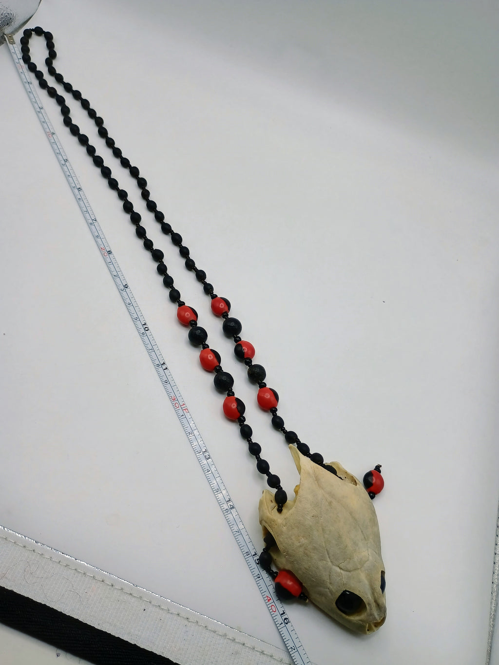 Handmade Necklace with Huayruro Seeds and Turtle Skull