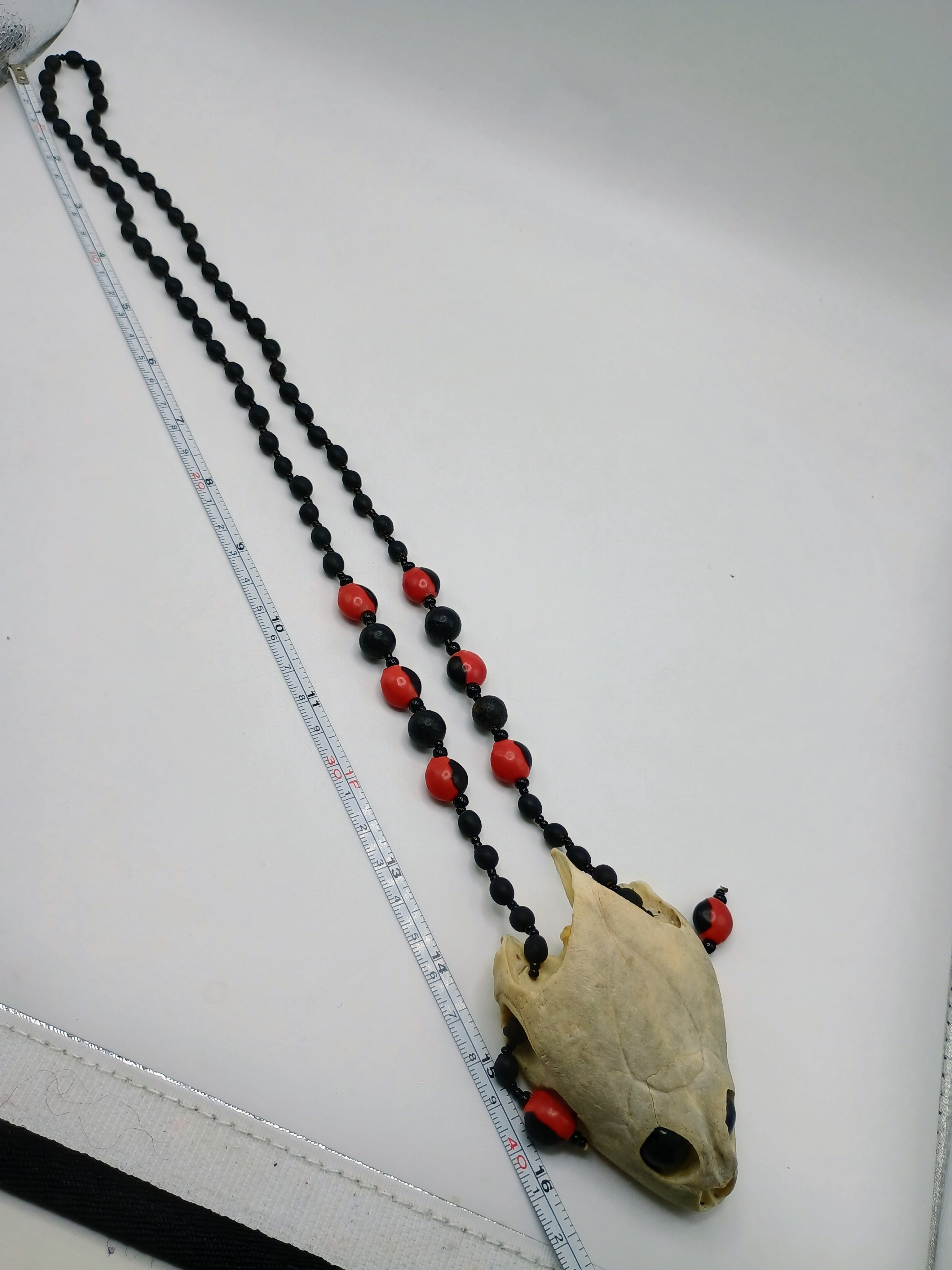 Handmade Necklace with Huayruro Seeds and Turtle Skull