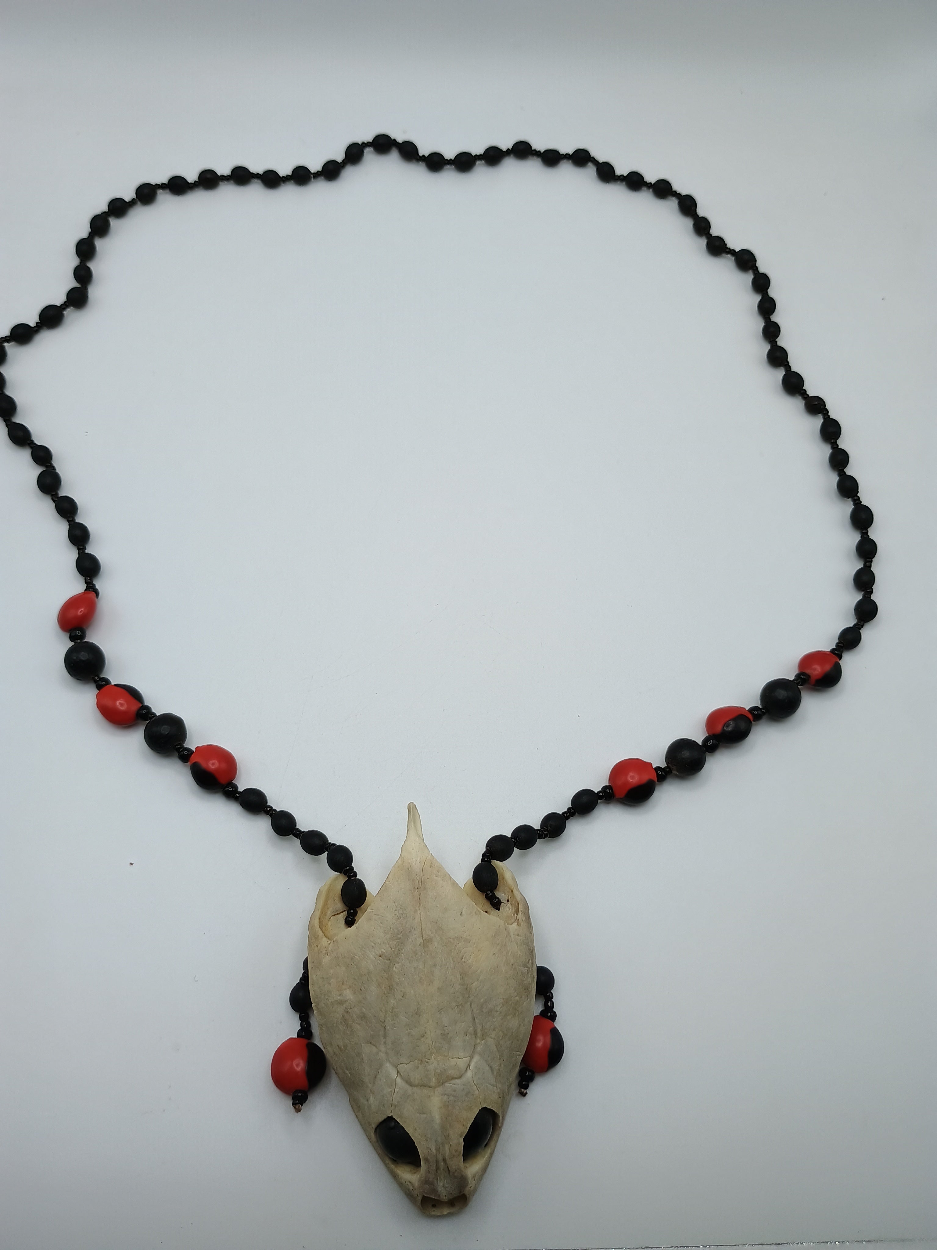 Handmade Necklace with Huayruro Seeds and Turtle Skull