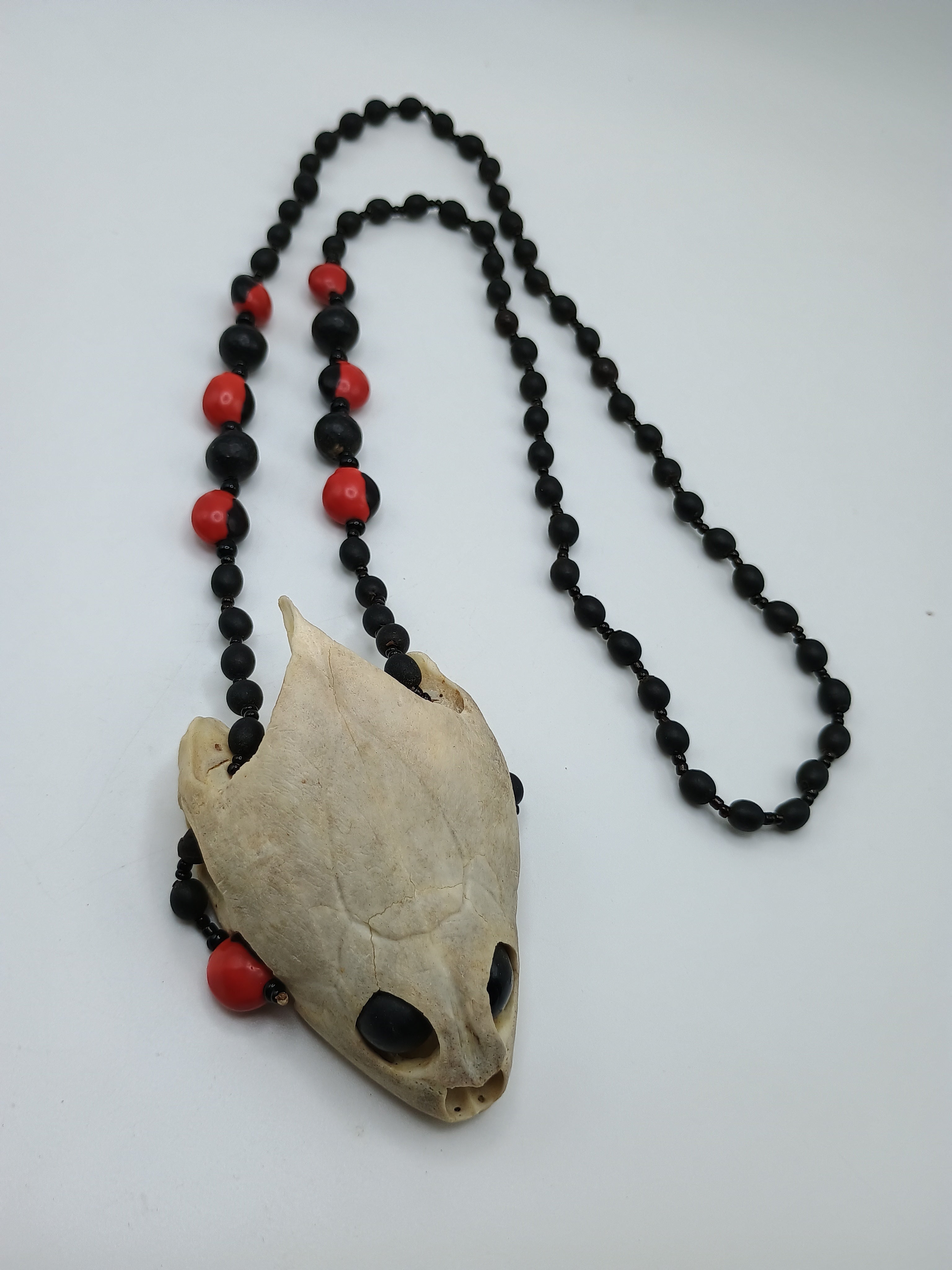 Handmade Necklace with Huayruro Seeds and Turtle Skull