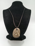 Natural Stone Necklace with Hand Engraving and Amulet, Adjustable Cord