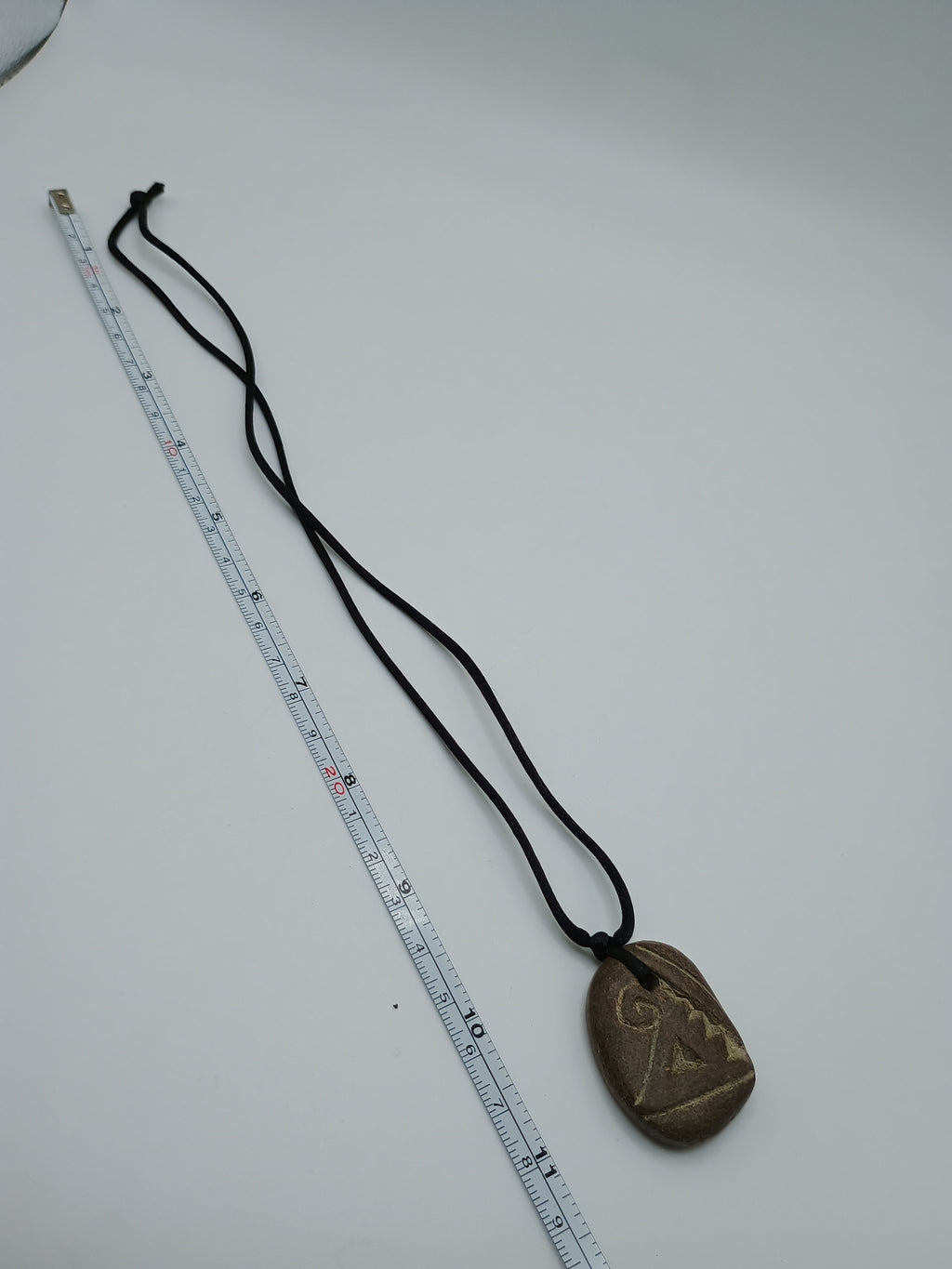 Natural Stone Necklace with Hand Engraving and Amulet, Adjustable Cord