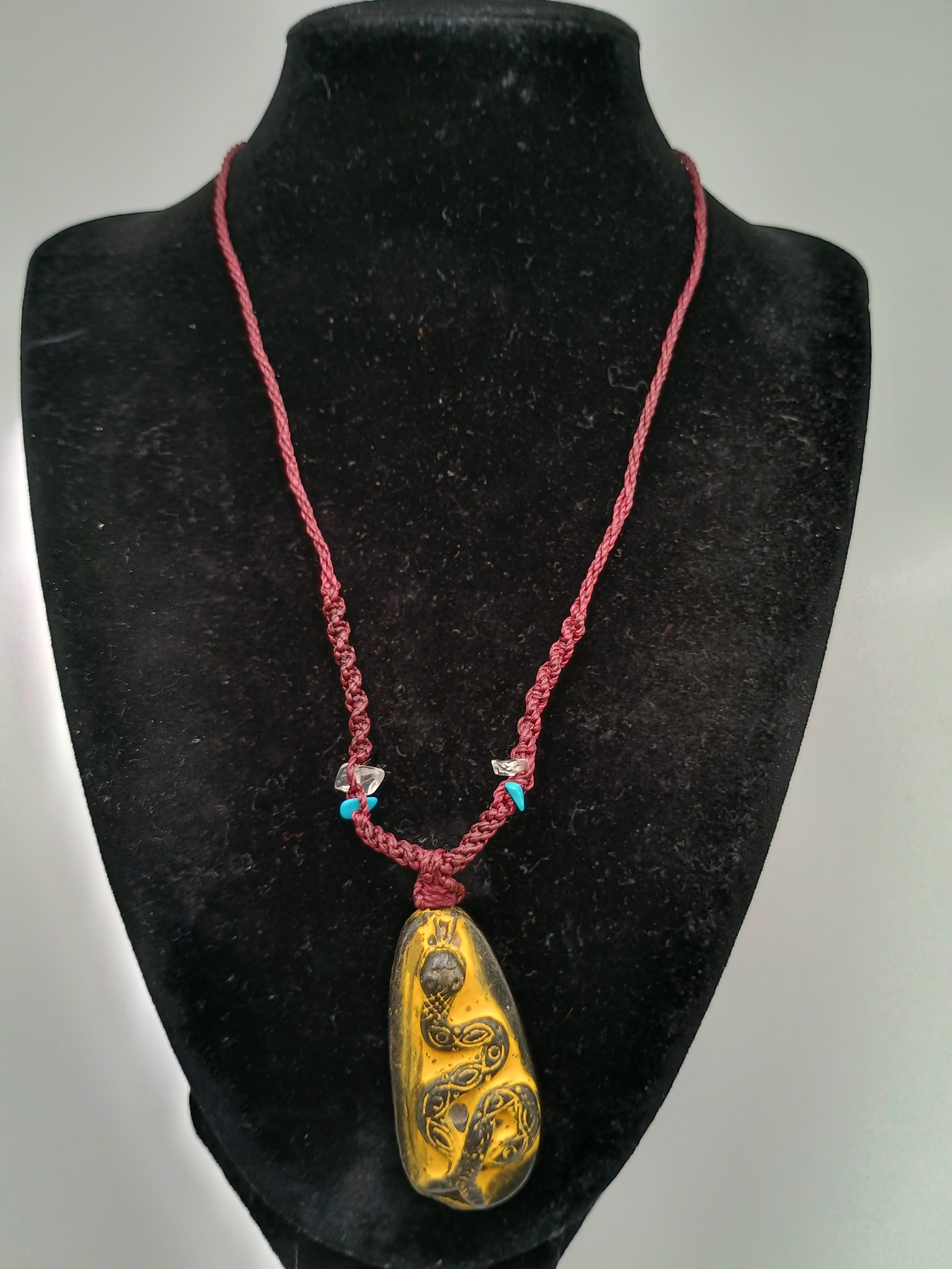 Handmade Necklace with Snake Pendant and Processed Stone