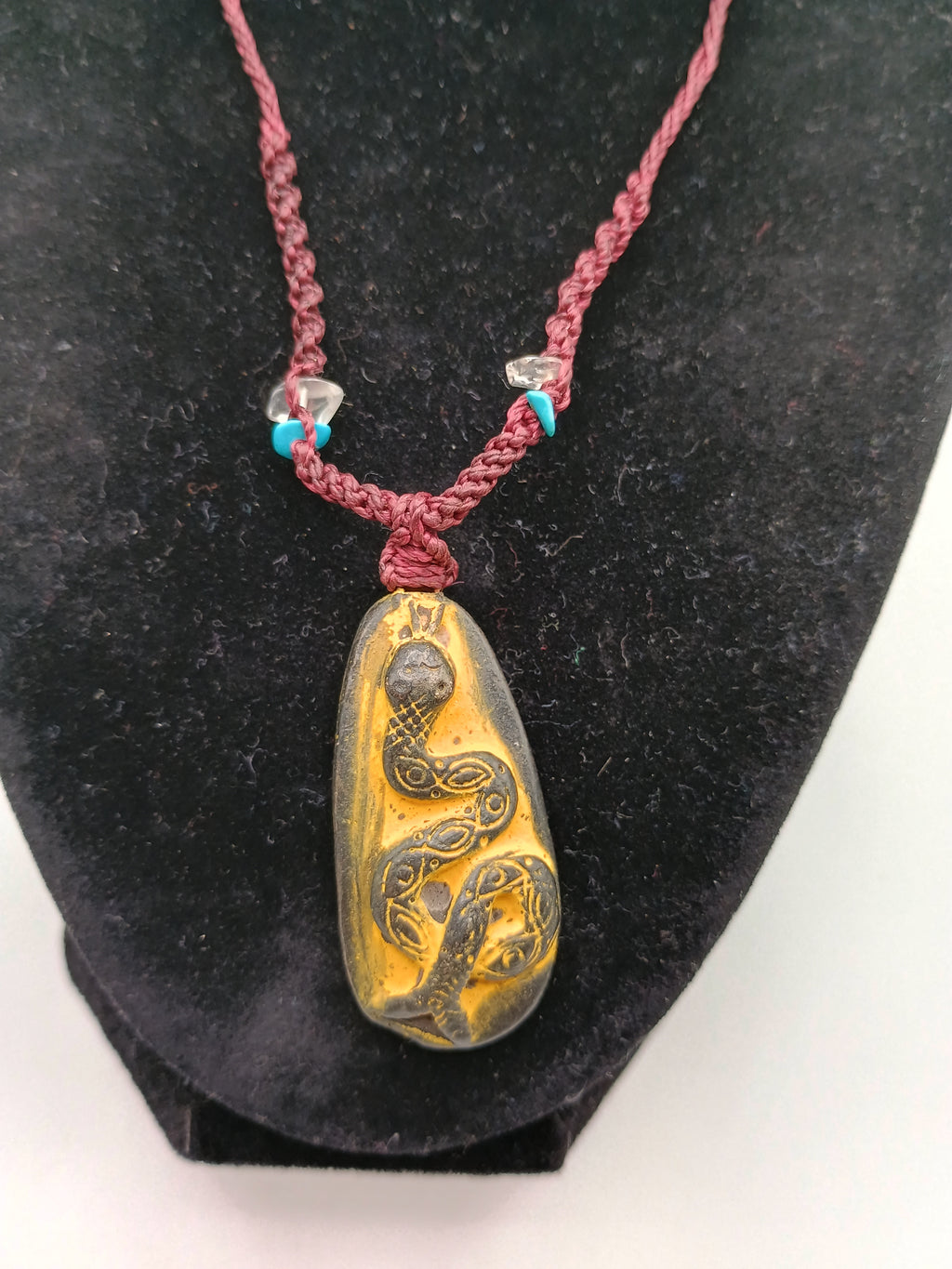 Handmade Necklace with Snake Pendant and Processed Stone