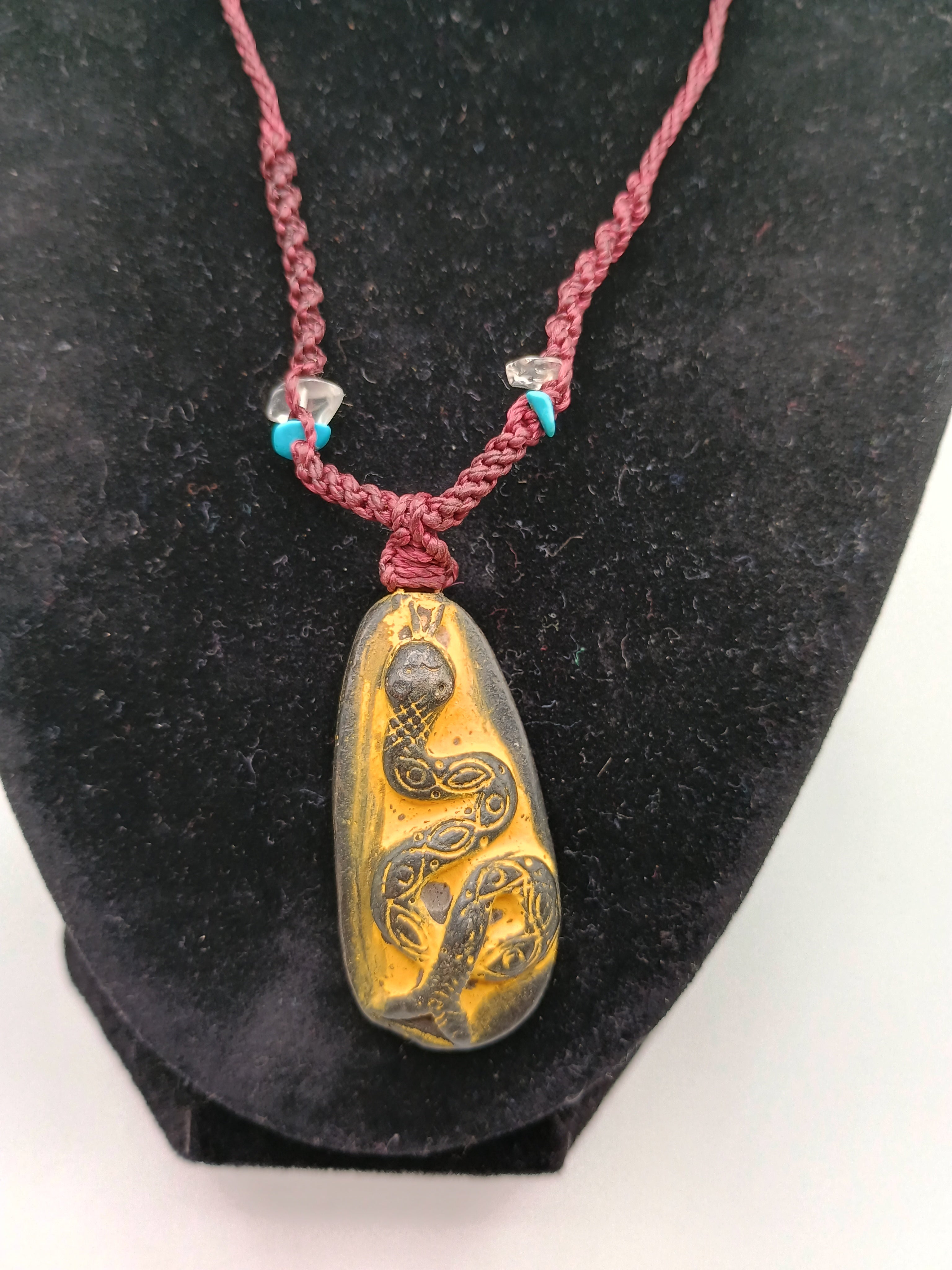 Handmade Necklace with Snake Pendant and Processed Stone