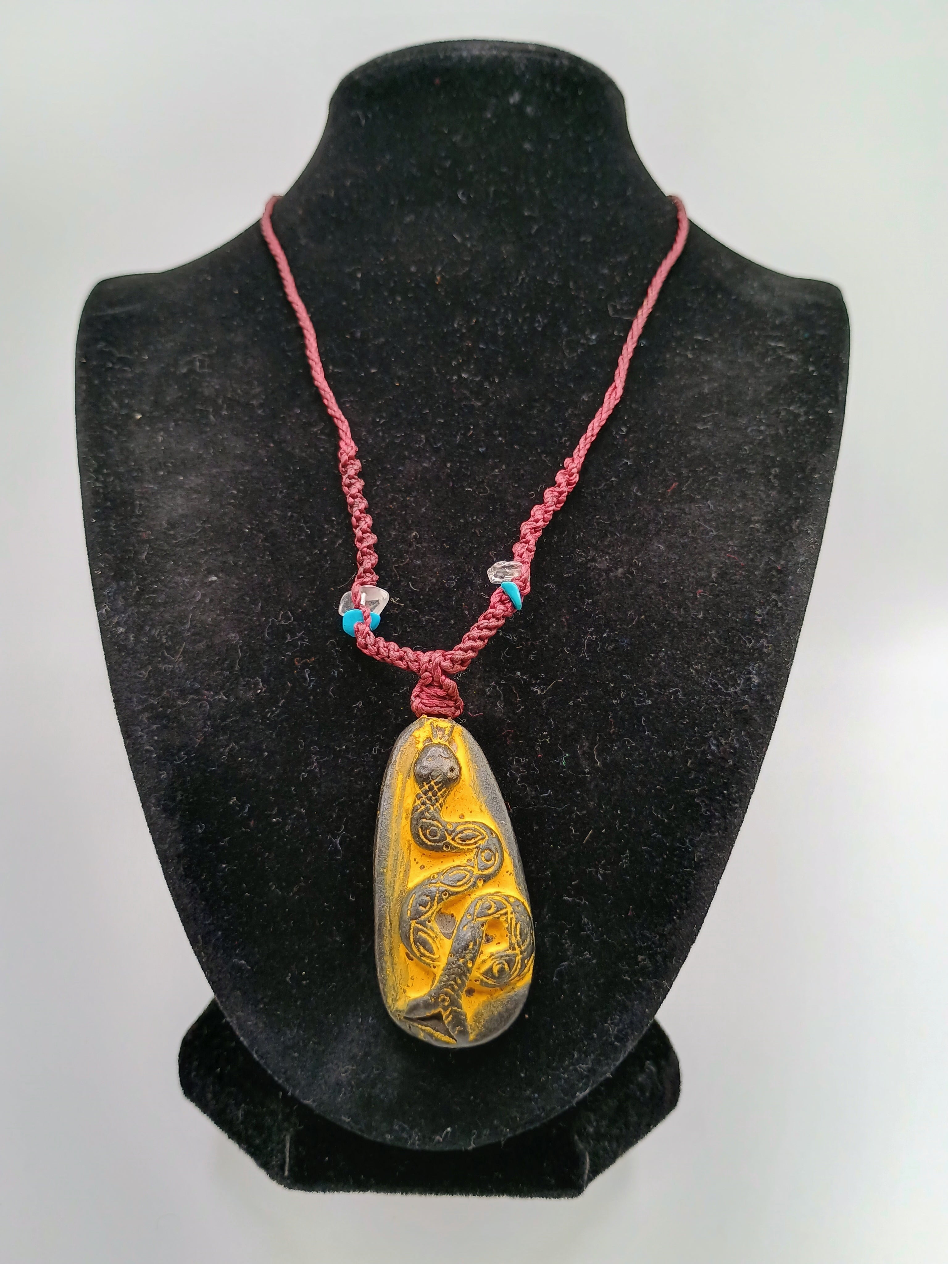 Handmade Necklace with Snake Pendant and Processed Stone